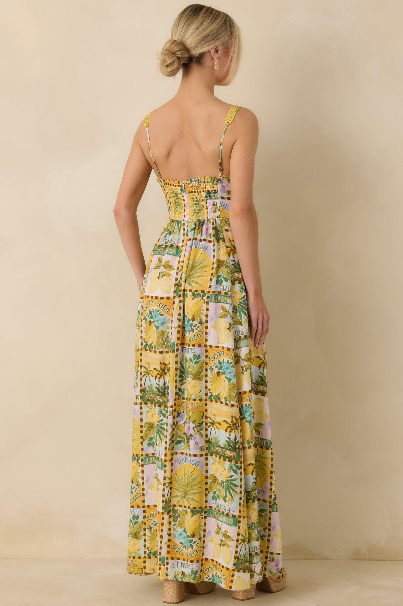 One To Remember Yellow Tropical Print Linen Blend Maxi Dress Product Image