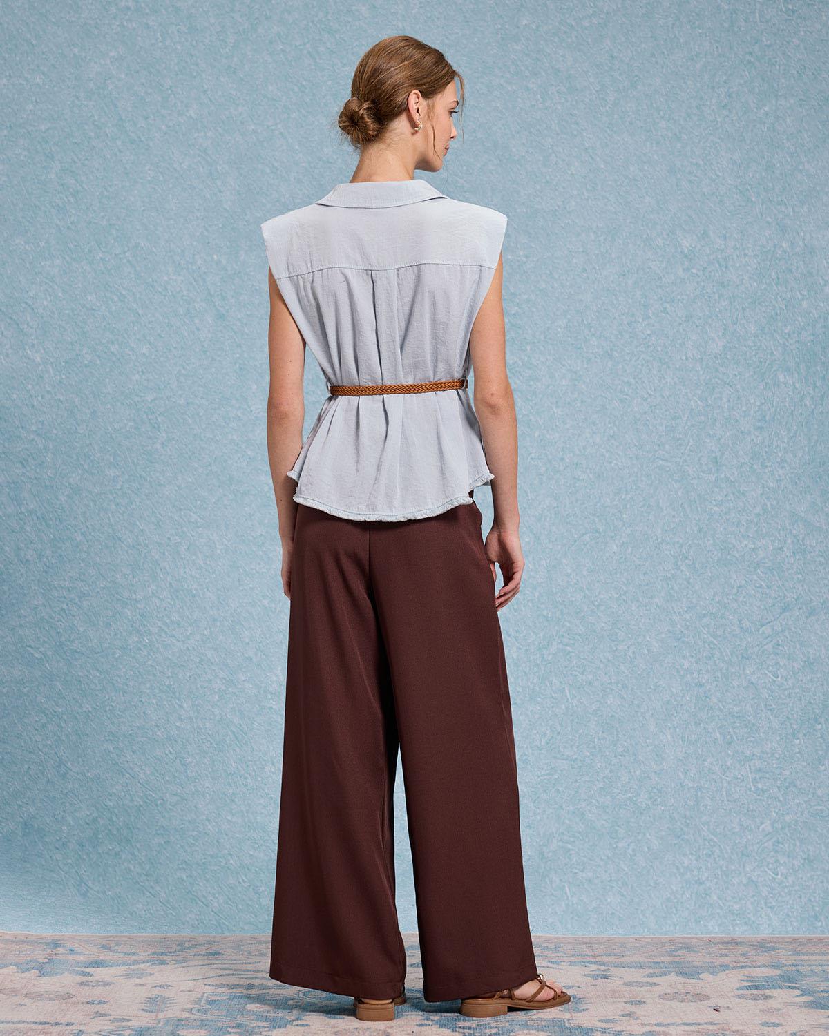 Blue Belted Sleeveless Blouse Product Image