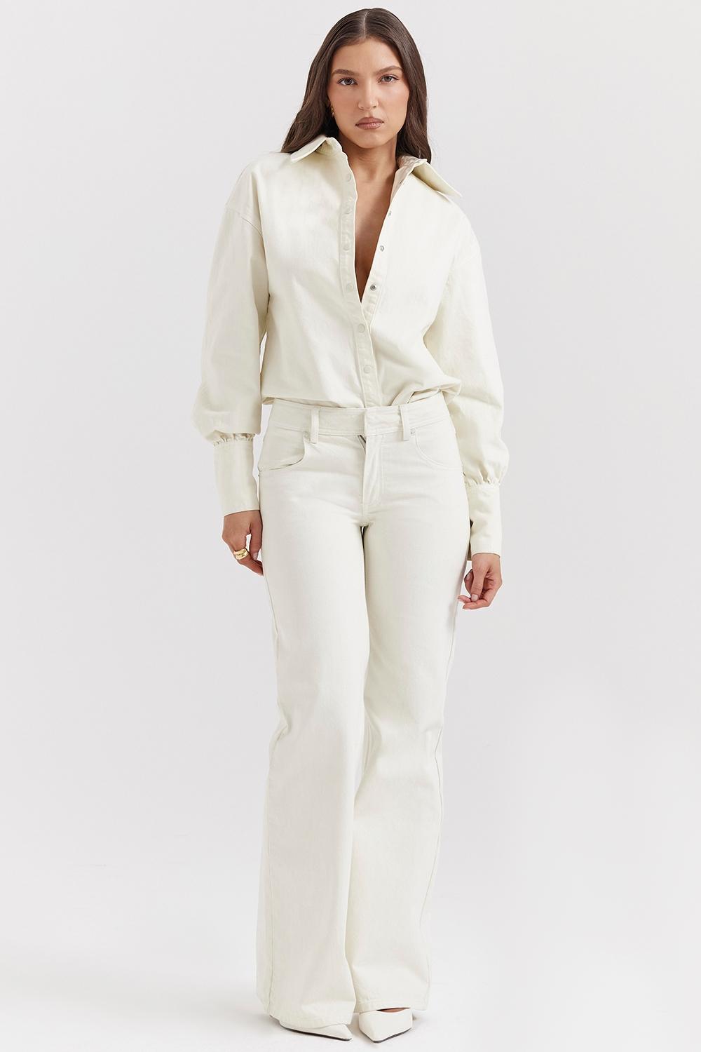 Marli  ivory wide leg flared jeans Product Image