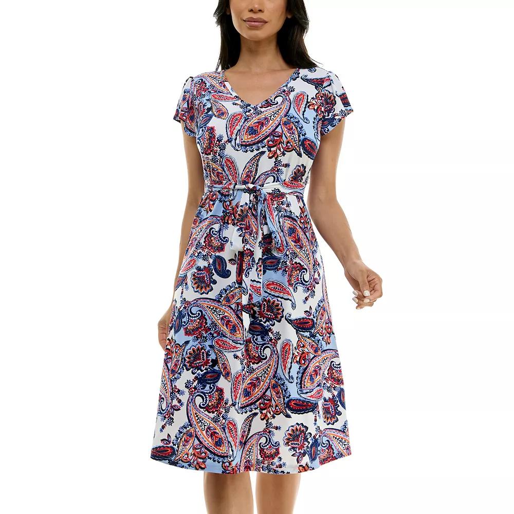 Women's Nina Leonard Cap Sleeve V-Neck Dress,  Product Image