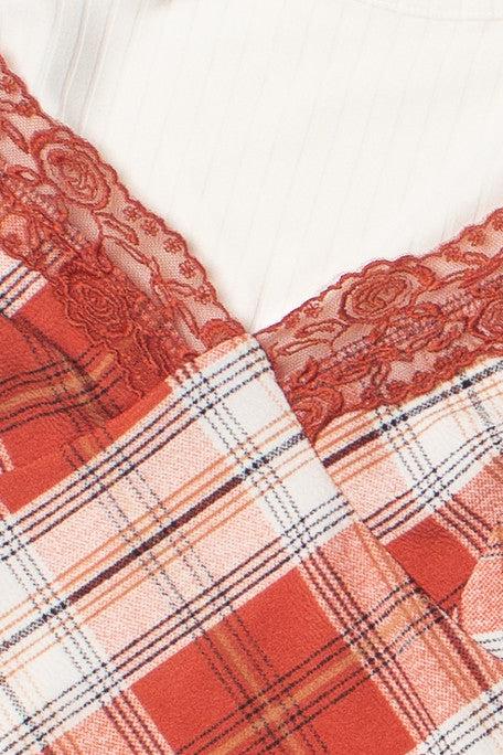 Plaid Cami Mini Dress With Tee Product Image