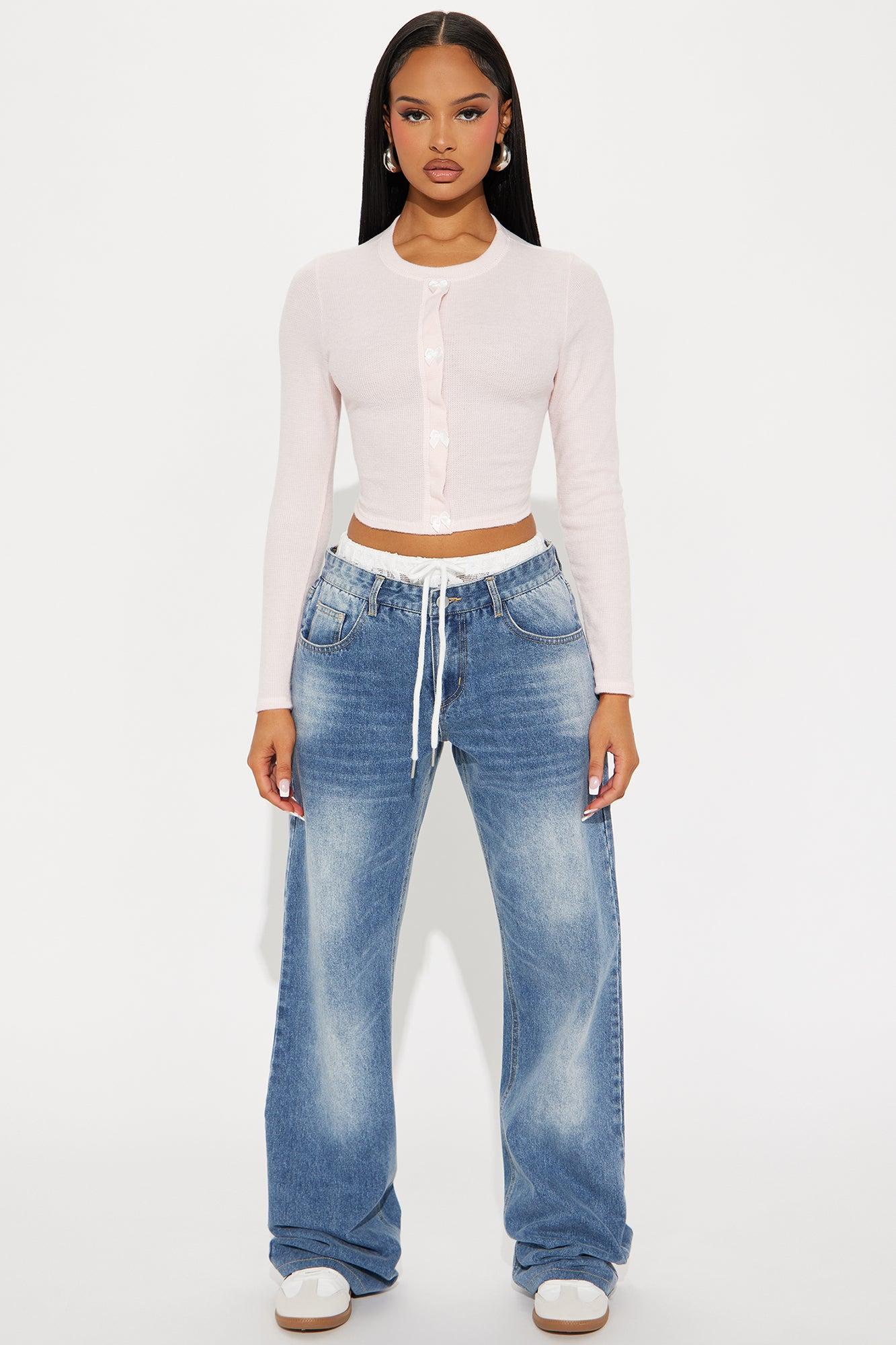 Perfect Tie Ribbed Top Long Sleeve Top - Blush Product Image