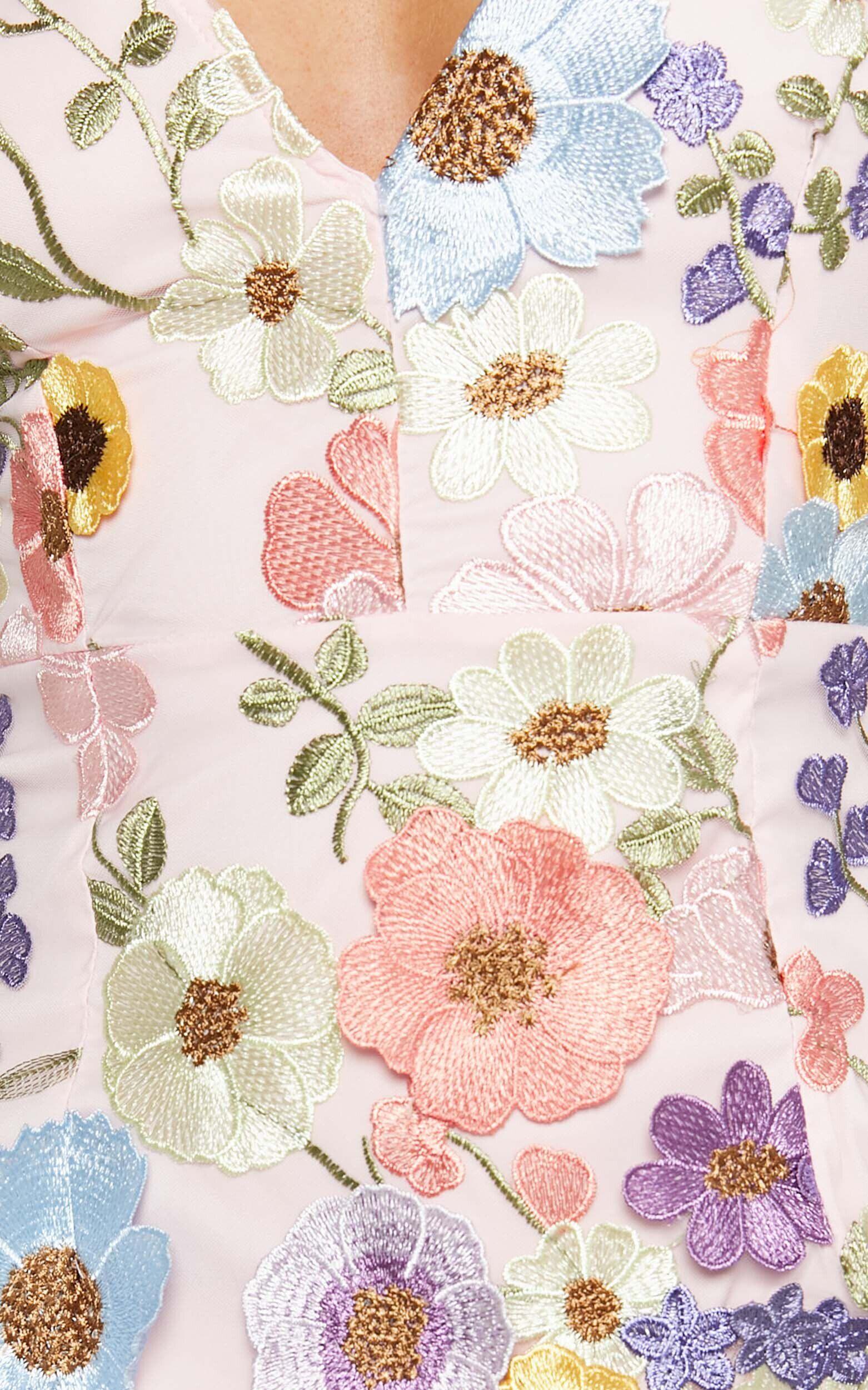 Wren Mini Dress - Puff Sleeve Bodycon 3d Garden Flowers Dress in Pink Product Image