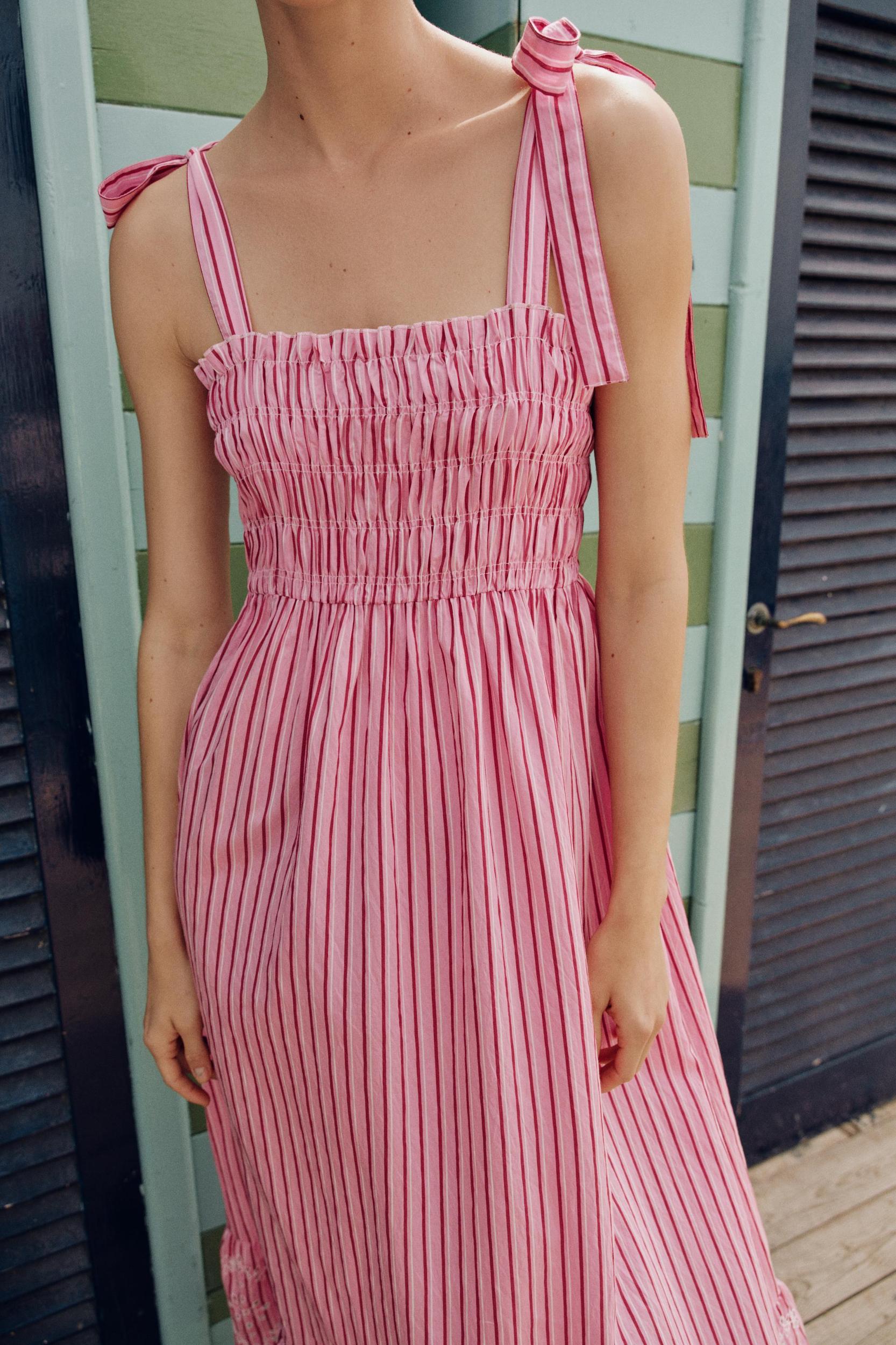 STRIPED TIED MIDI DRESS Product Image