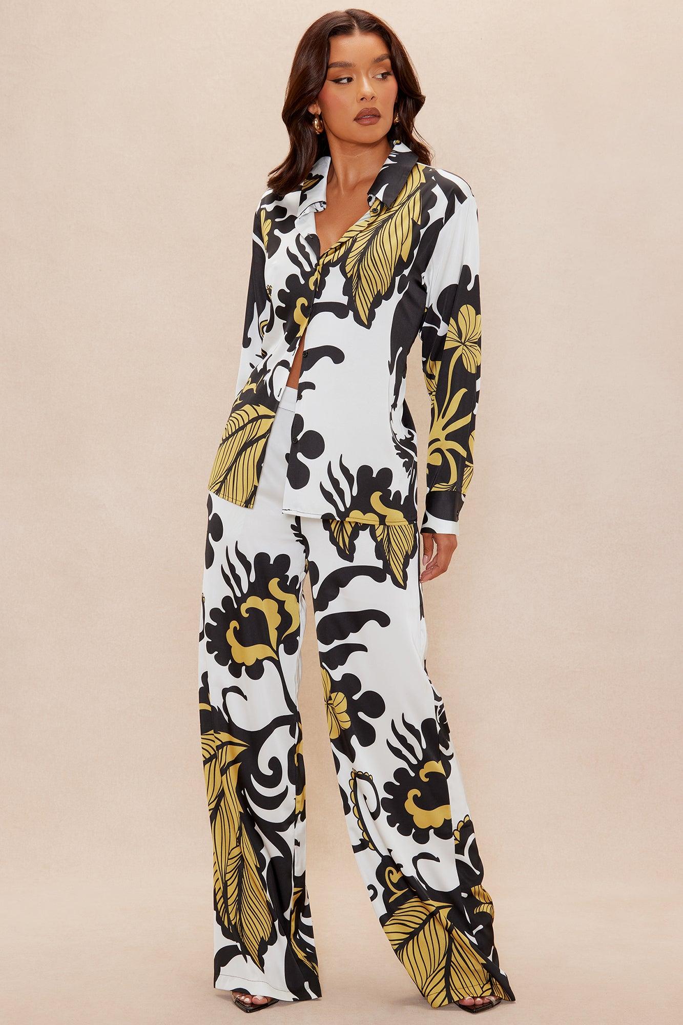 Adima Satin Wide Leg Pant Set - Gold/combo Female Product Image