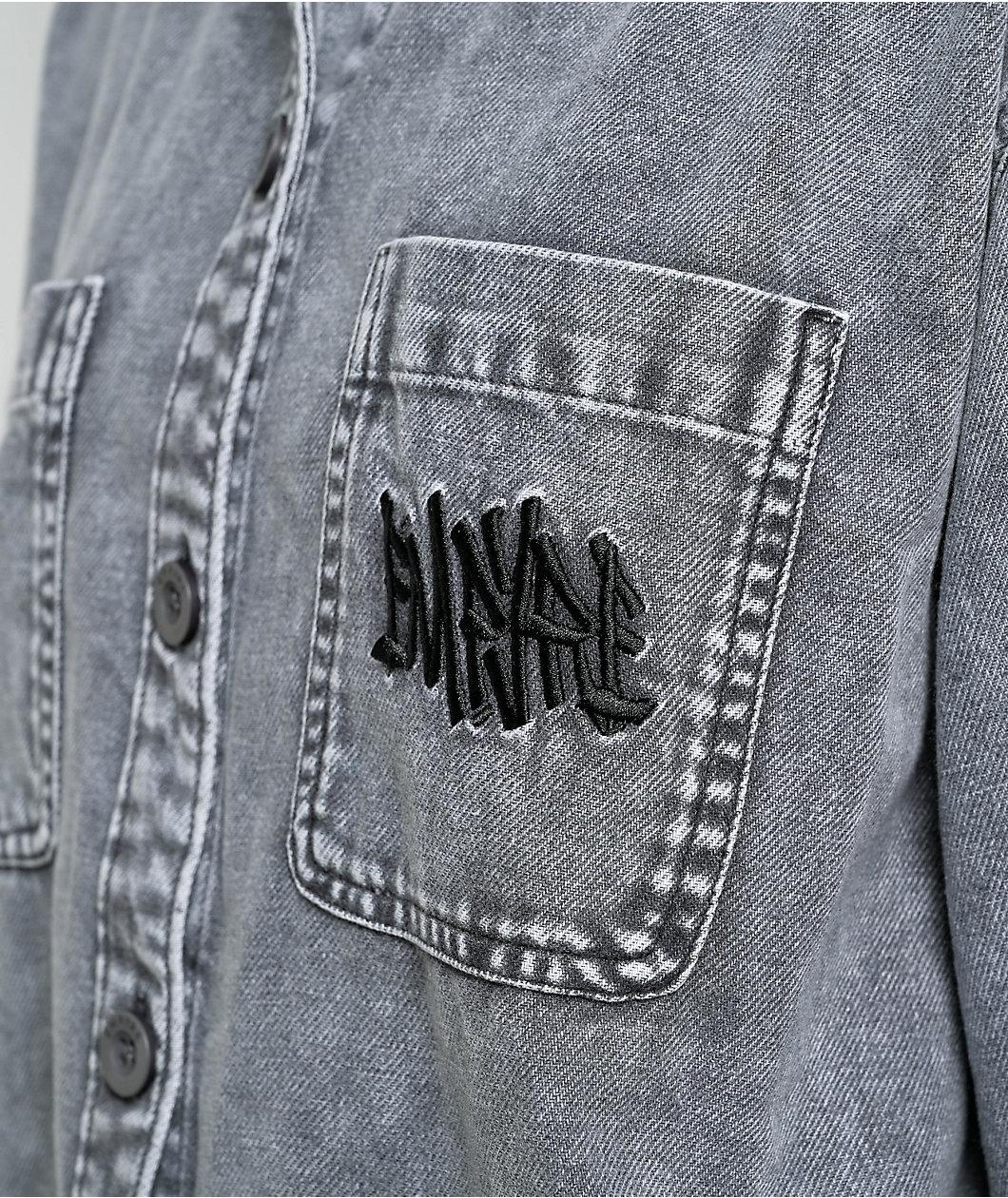 Empyre Akrin Grey Mineral Wash Long Sleeve Button Up Shirt Product Image