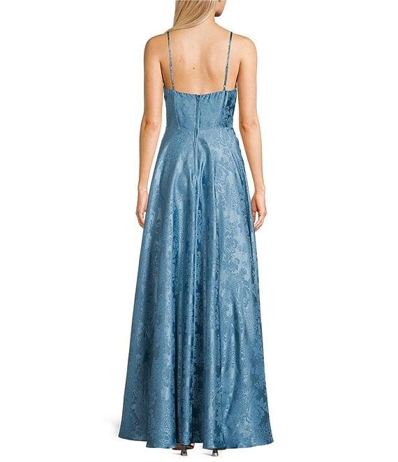 B. Darlin Floral Print Square Neck Spaghetti Strap Front Slit A-Line Dress Product Image