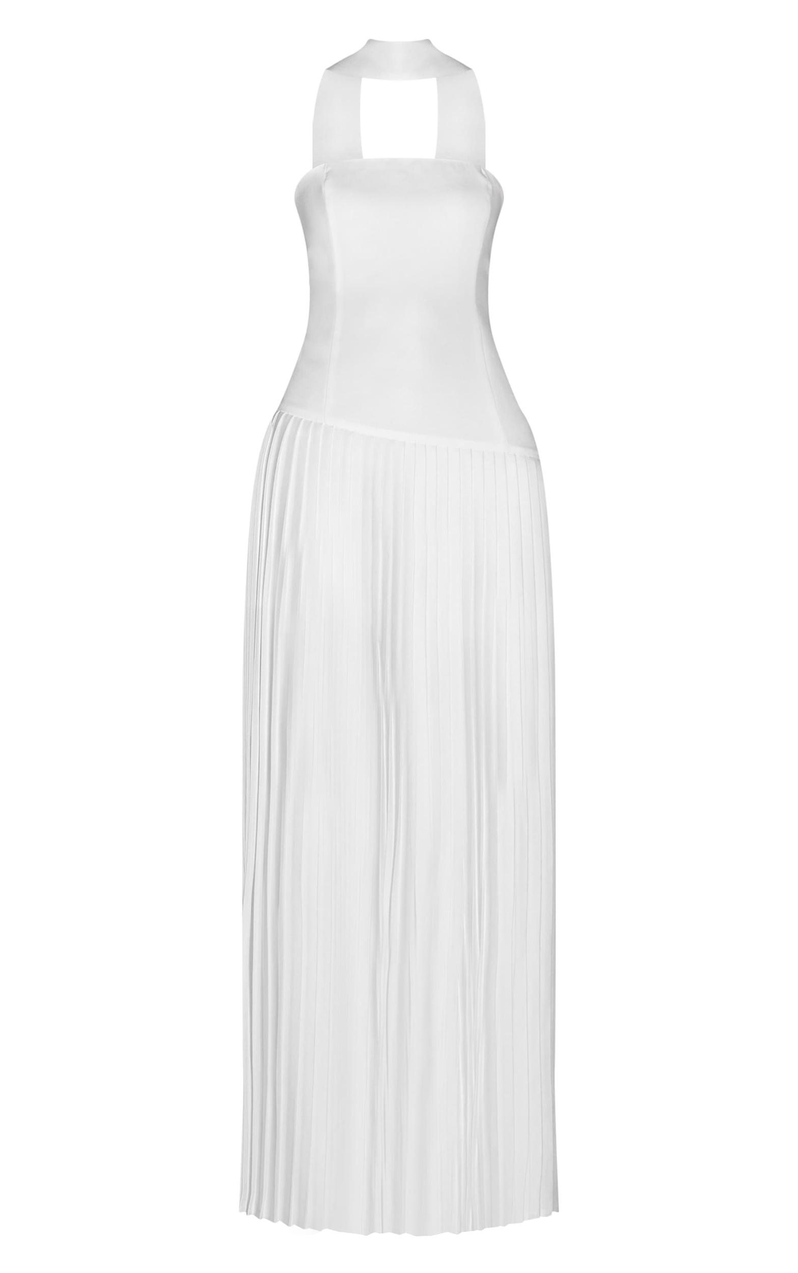Cream Woven Asymmetric Pleated Maxi Dress Product Image