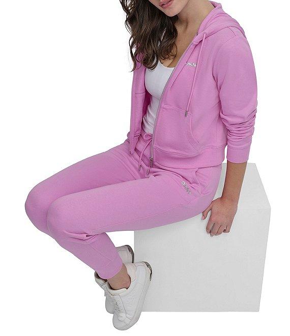 DKNY by Donna Karan Metallic Bubble Logo Knit Drawstring Waist Straight Leg Jogger Pants Product Image