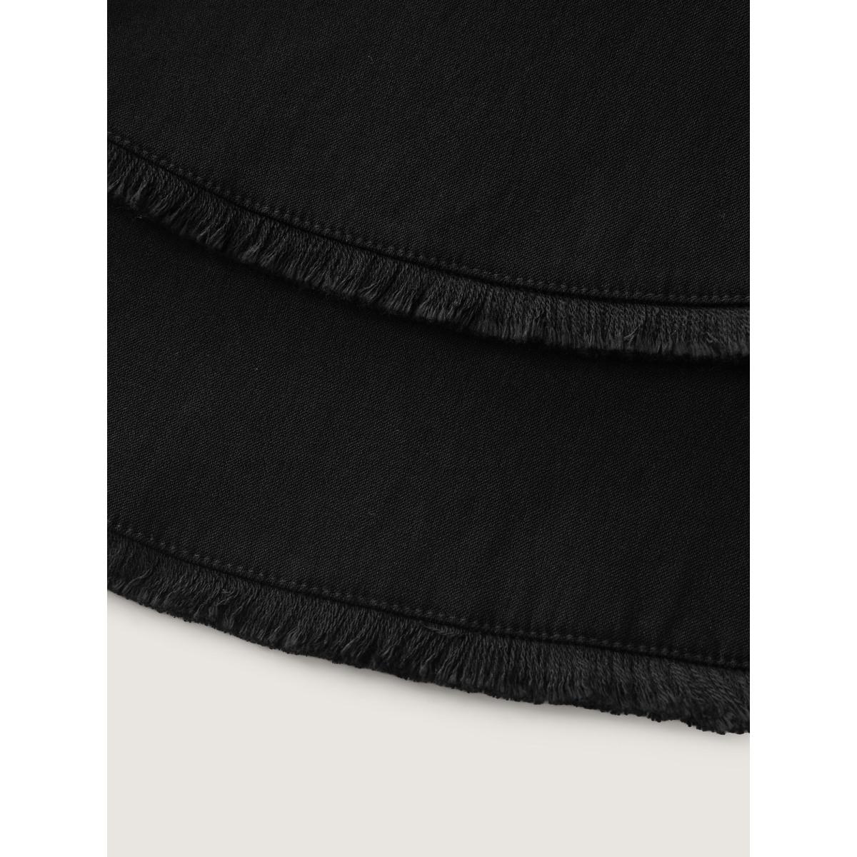 Plus Size Lotus Leaf Hem Rough Edge Pants Women Black Romantic Bodycon Mid Rise Elegant Pants BloomChic 18-20/2X Product Image