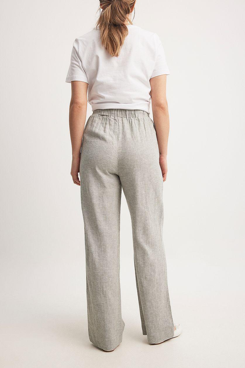 Striped Elastic Waist Linen Pants Product Image