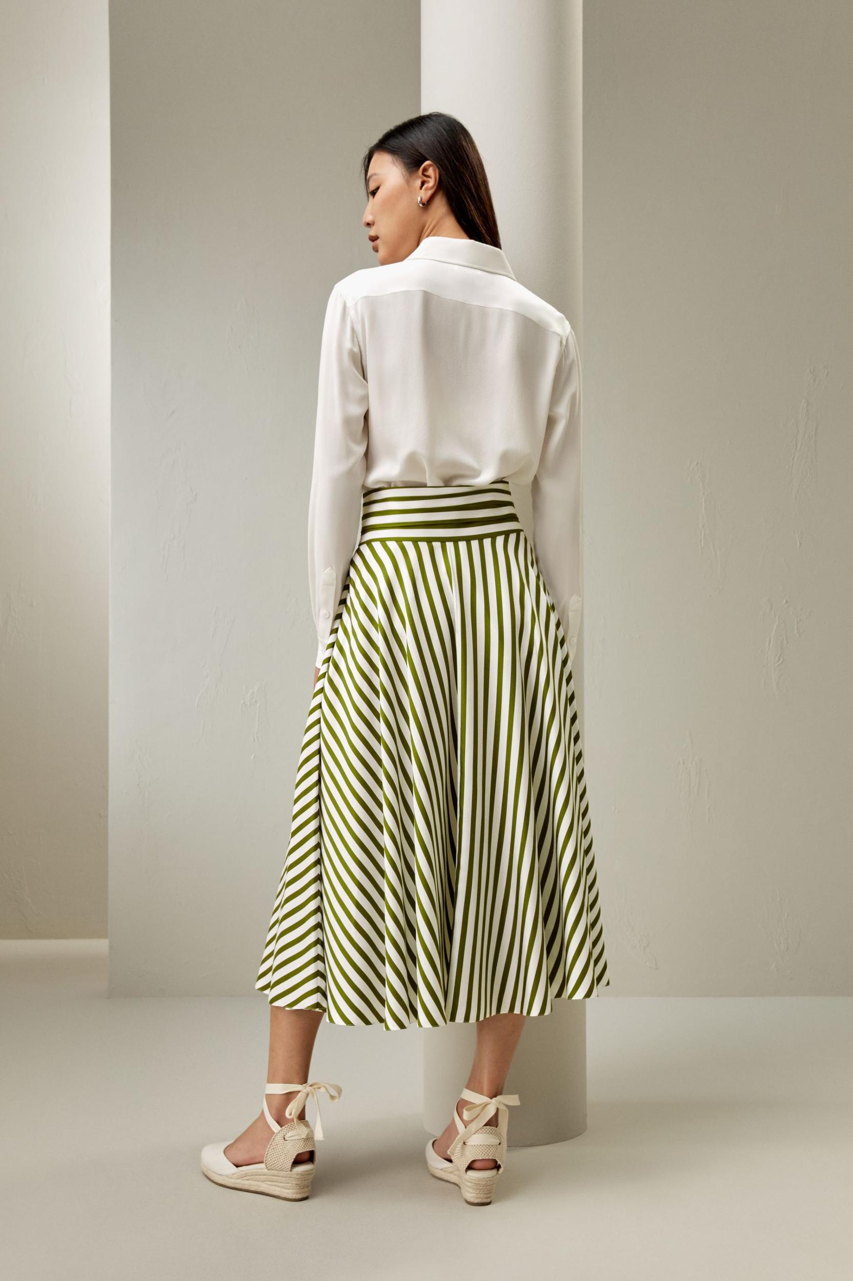Silk Striped Midi Skirt Product Image