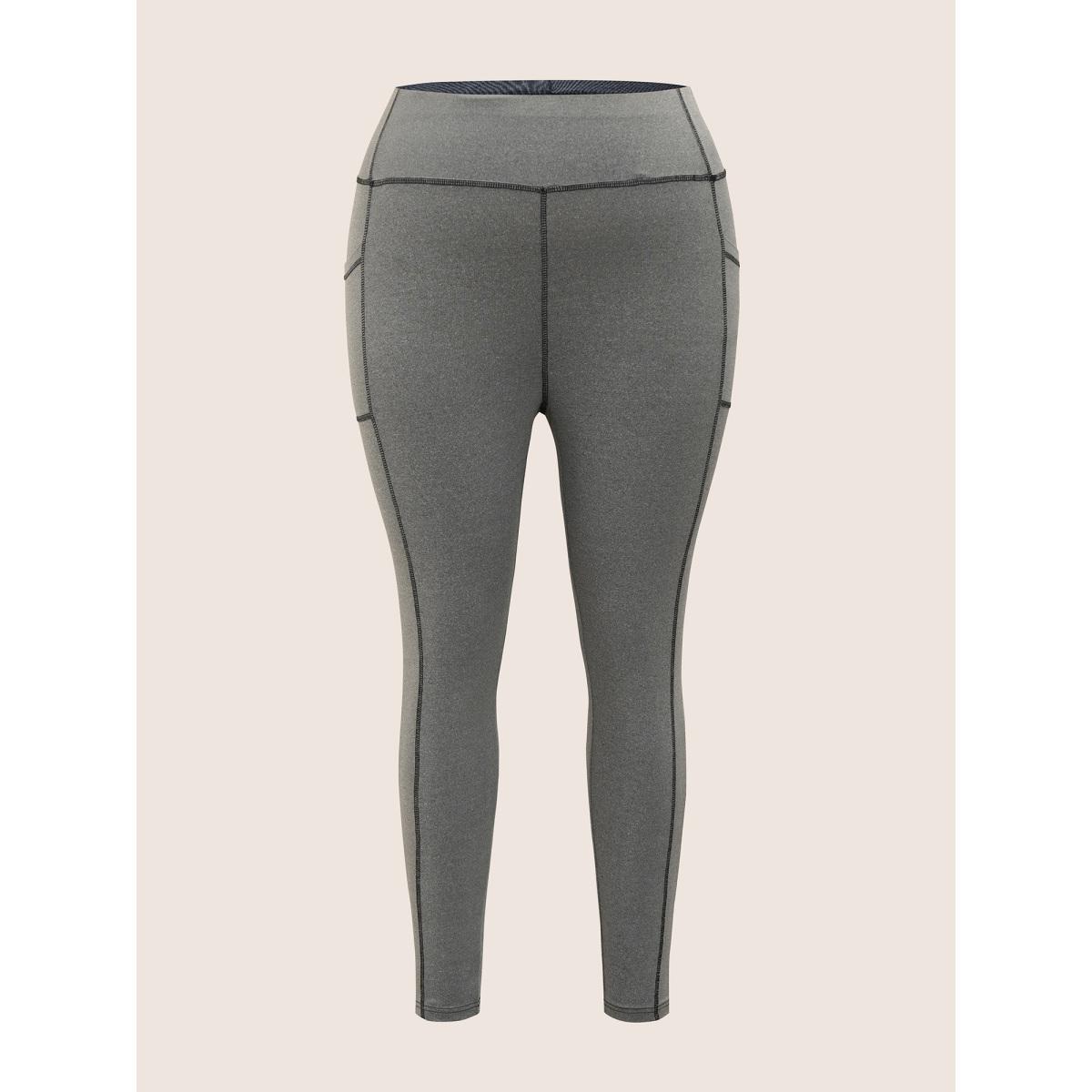 Plus Size Contrast Trim Side Pocket High Rise Leggings Women Gray Casual High stretch High Rise Everyday Leggings BloomChic 22-24/3X Product Image
