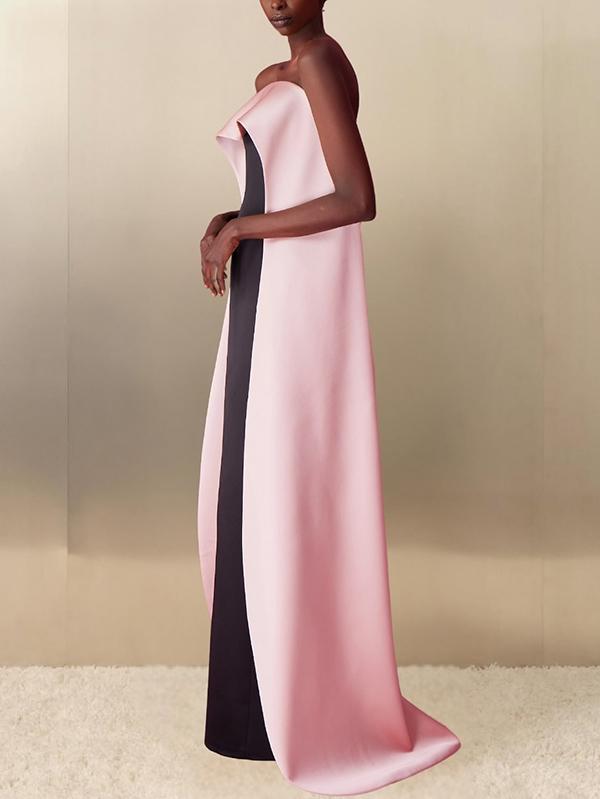 Loose Sleeveless Contrast Color Tube Maxi Dresses Product Image