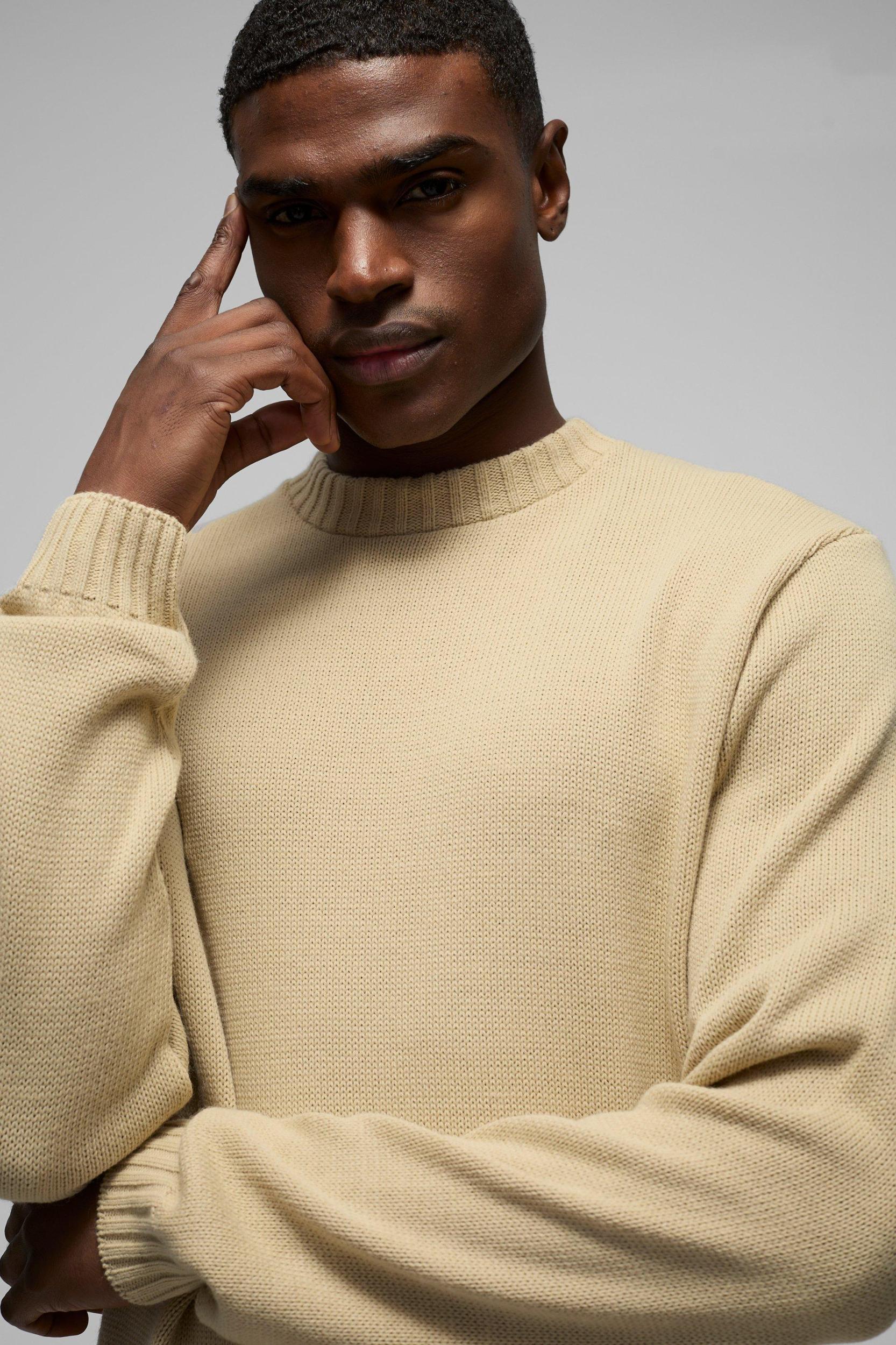Regular Fit Ribbed Panel Crew Knitted Sweater | boohooMAN USA Product Image