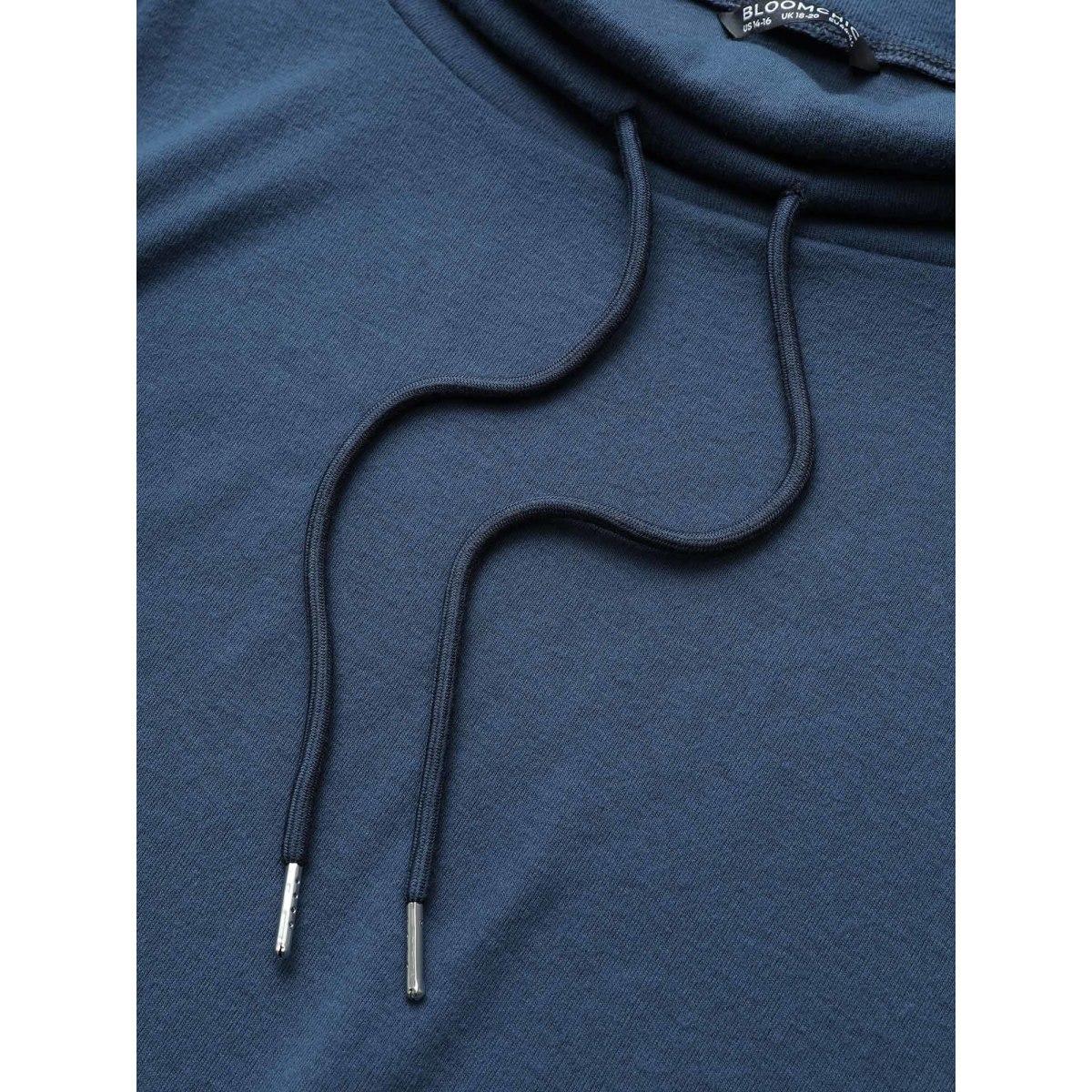 Plus Size Plain Lace Patchwork Lapel Collar Drawstring T-shirt Indigo Women Casual Plain Plain Lapel Collar Dailywear T-shirts BloomChic 10/M Product Image