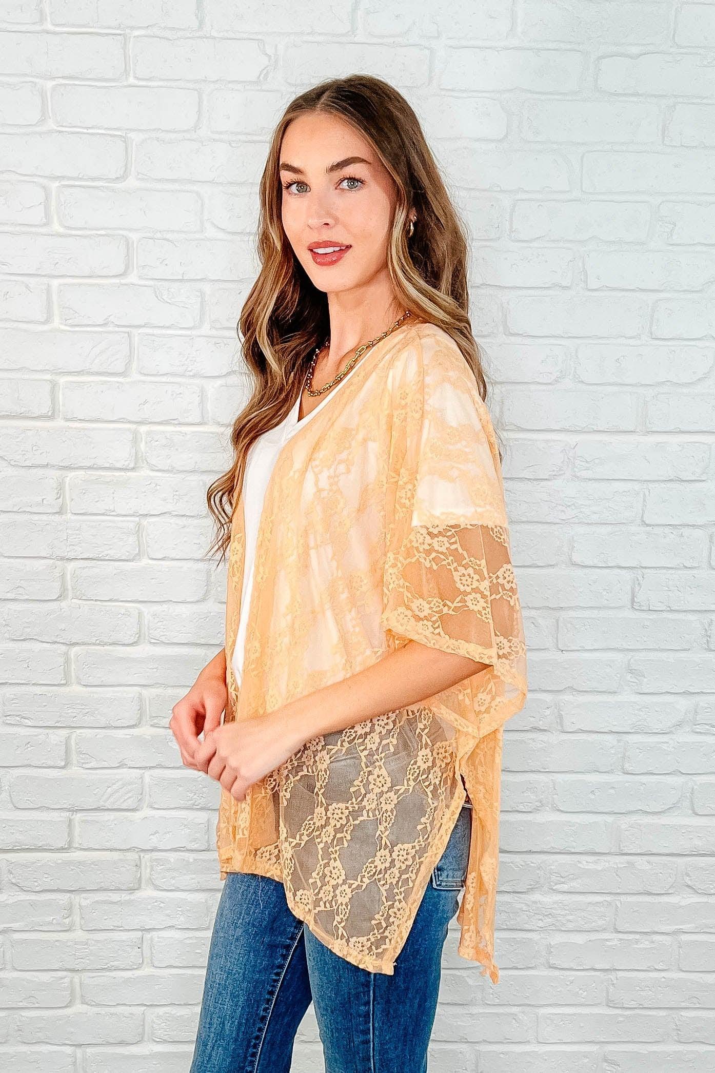 Good Days Ahead Lace Kimono In Peach (Online Exclusive) Product Image