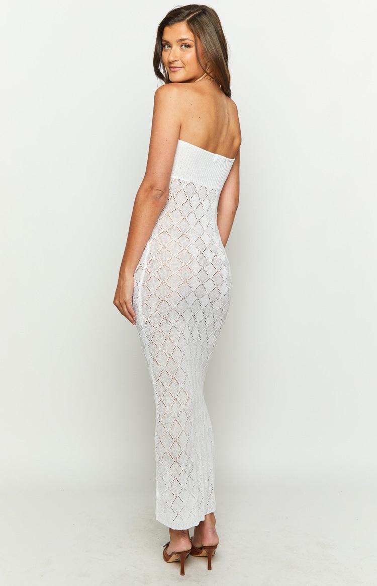 Halina White Knit Strapless Maxi Dress Product Image