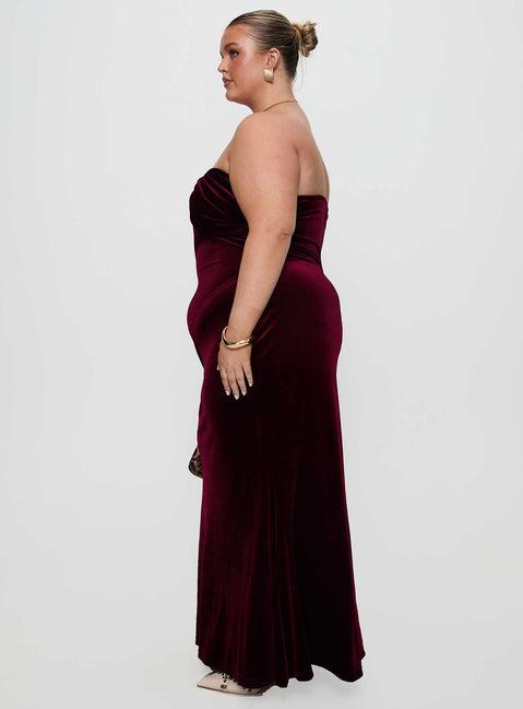 Irena Strapless Maxi Dress Burgundy Curve Product Image