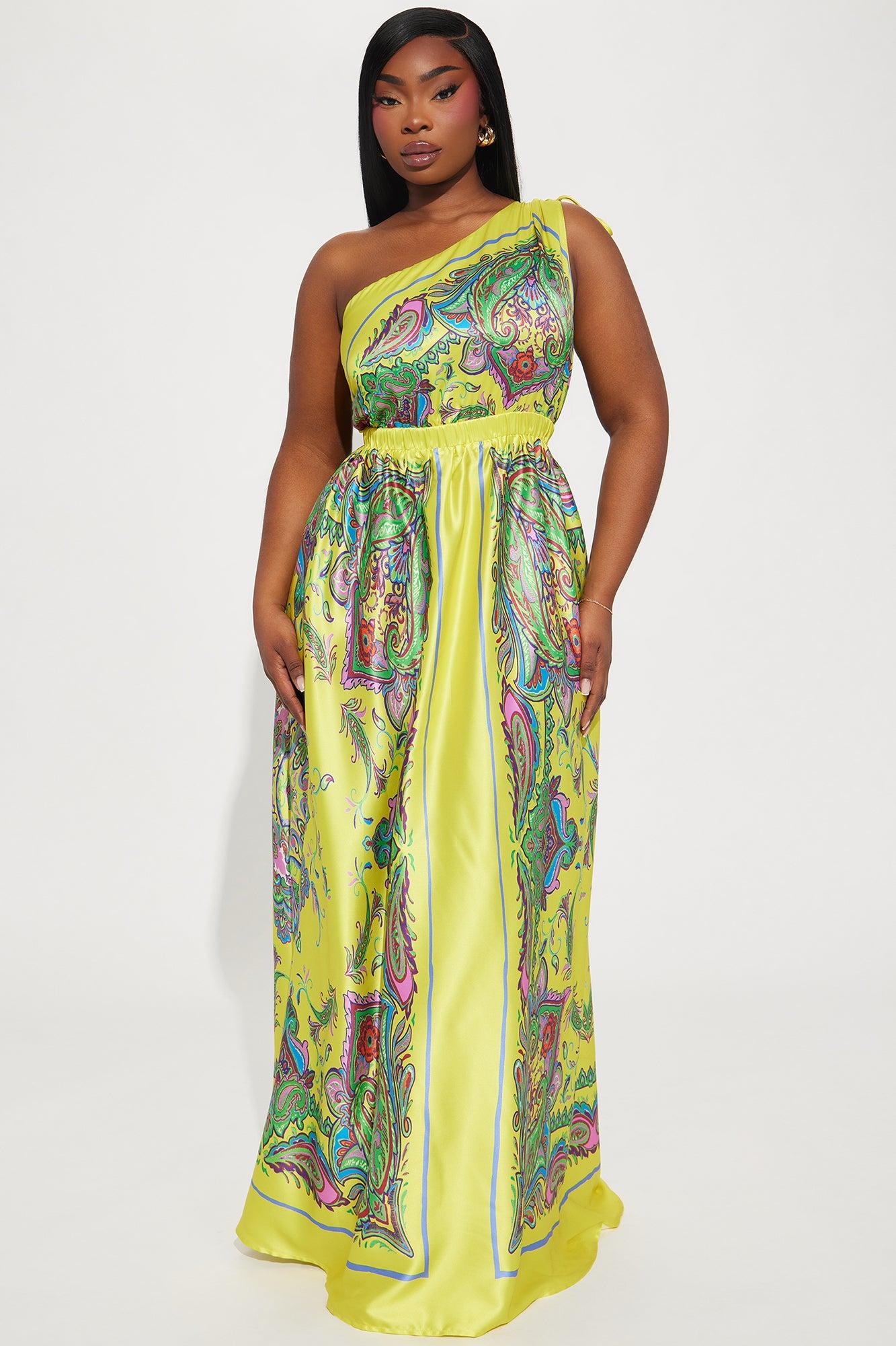 Nia Satin Maxi Dress - Yellow/combo Product Image