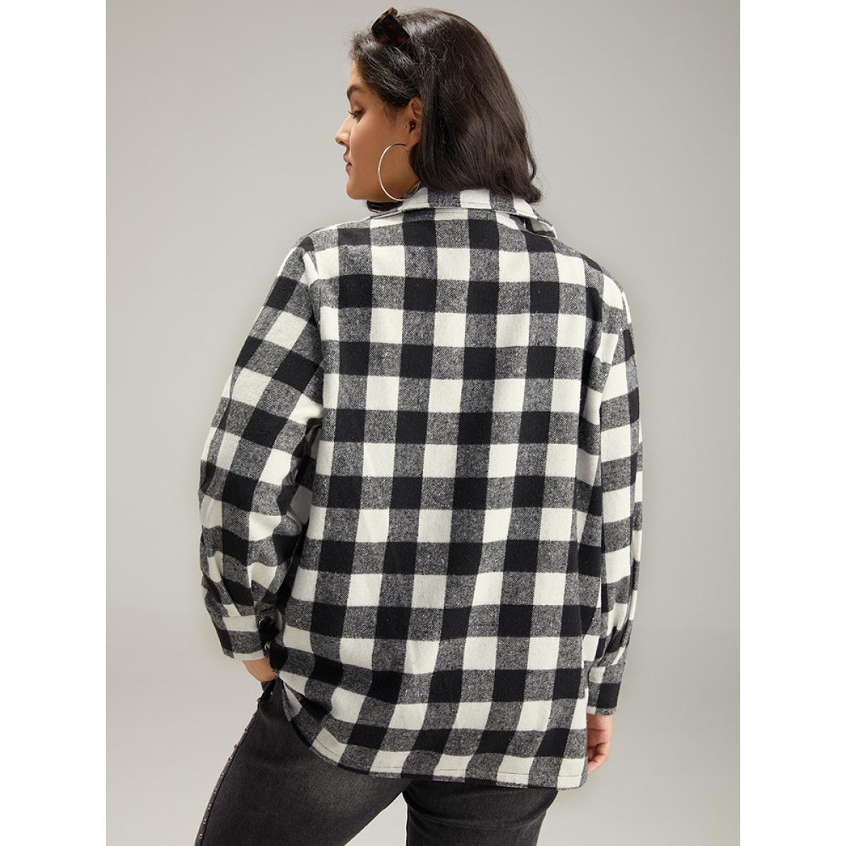 Plus Size Halloween Plaid Pocket Button Through Coat Women Black Casual Contrast Ladies Dailywear Winter Coats BloomChic 26/4X Product Image