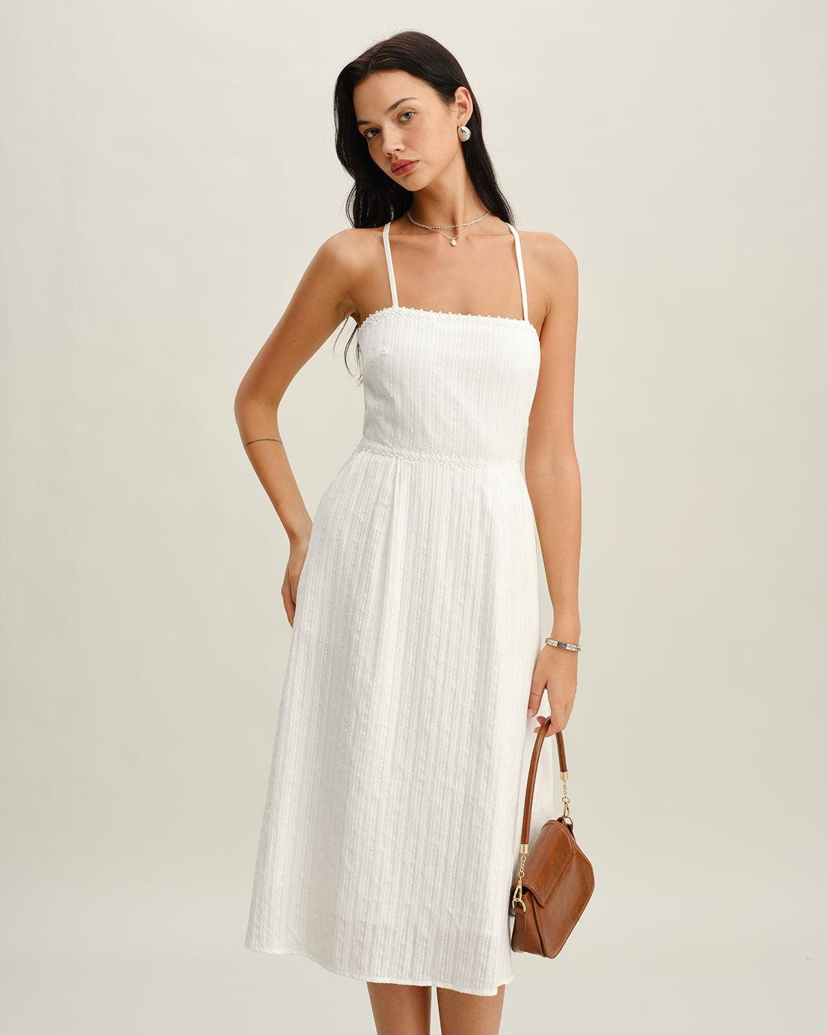 White Pocket A-Line Slip Midi Dress Product Image
