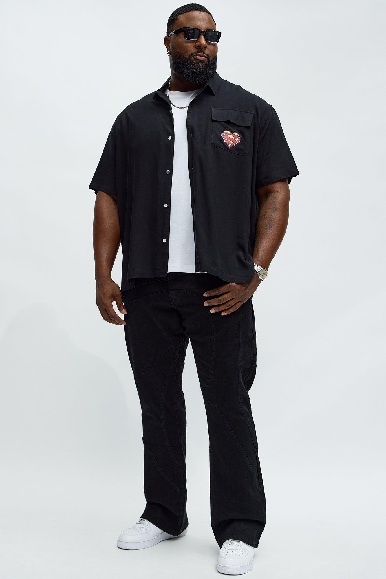 Relaxed Superman Button Up Shirt - Black Male Product Image