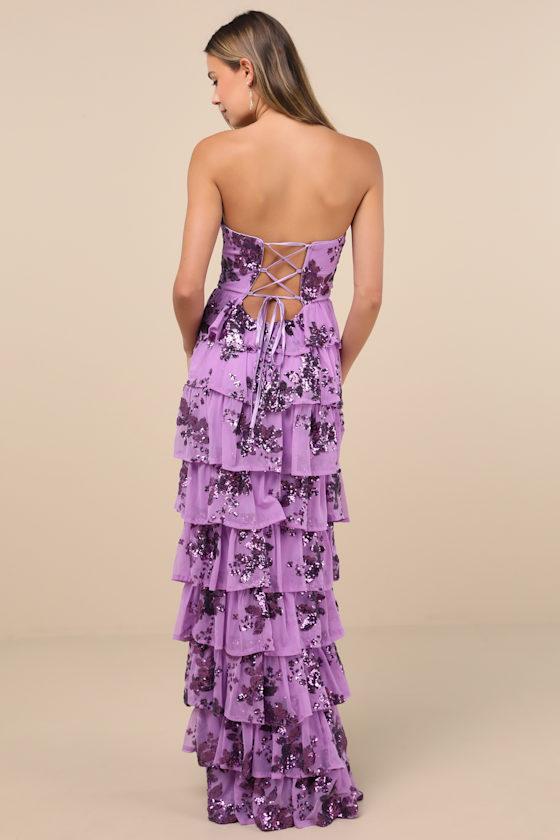 Definite Glamour Lavender Sequin Bustier Maxi Dress Product Image