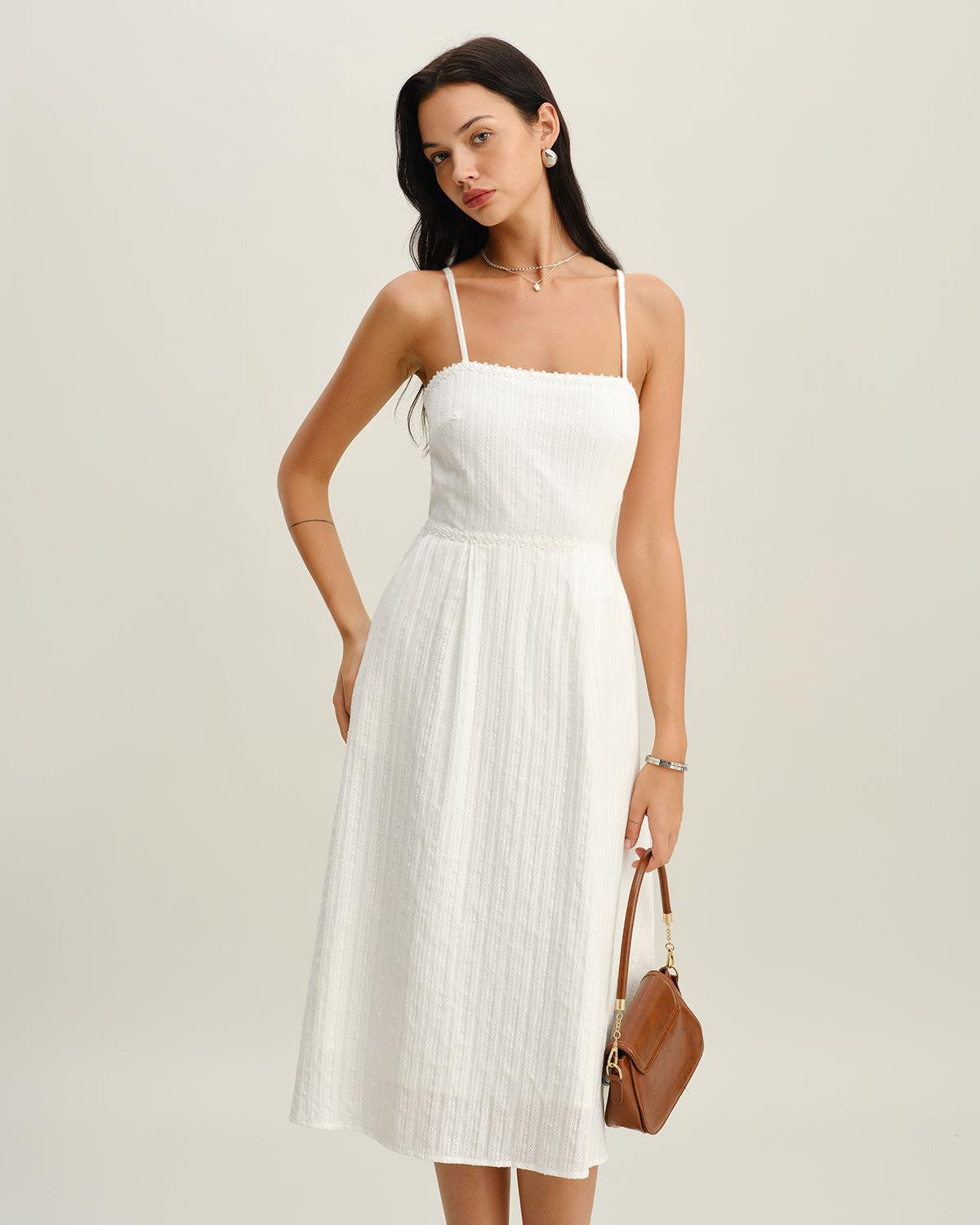 White Pocket A-Line Slip Midi Dress Product Image