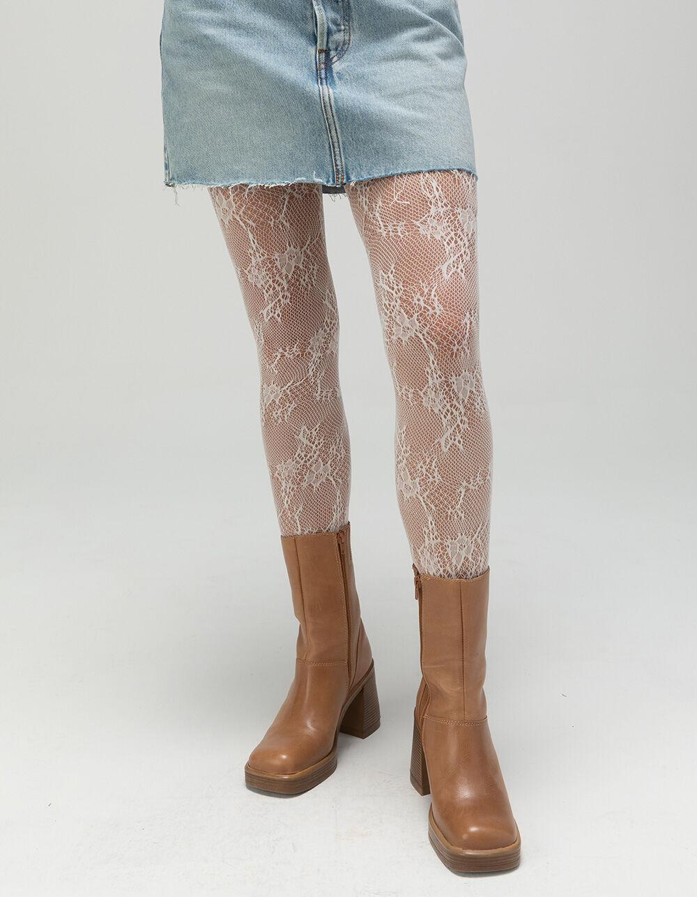 MEMOI Floral Net Womens Nylon Sheer Tights - IVORY Product Image
