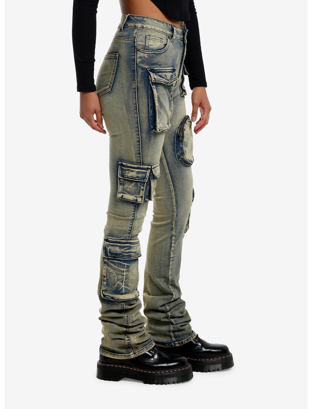 Vintage Wash Cargo Stacked Denim Pants Product Image
