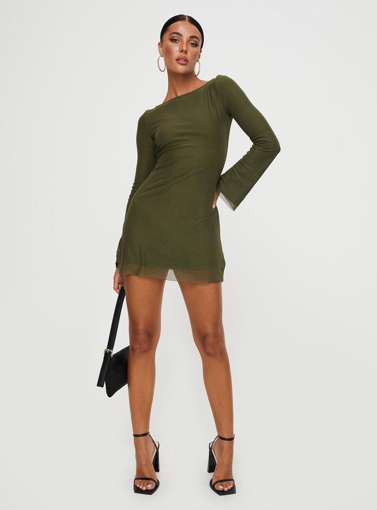 Lukea Long Sleeve Mesh Mini Dress Olive Product Image