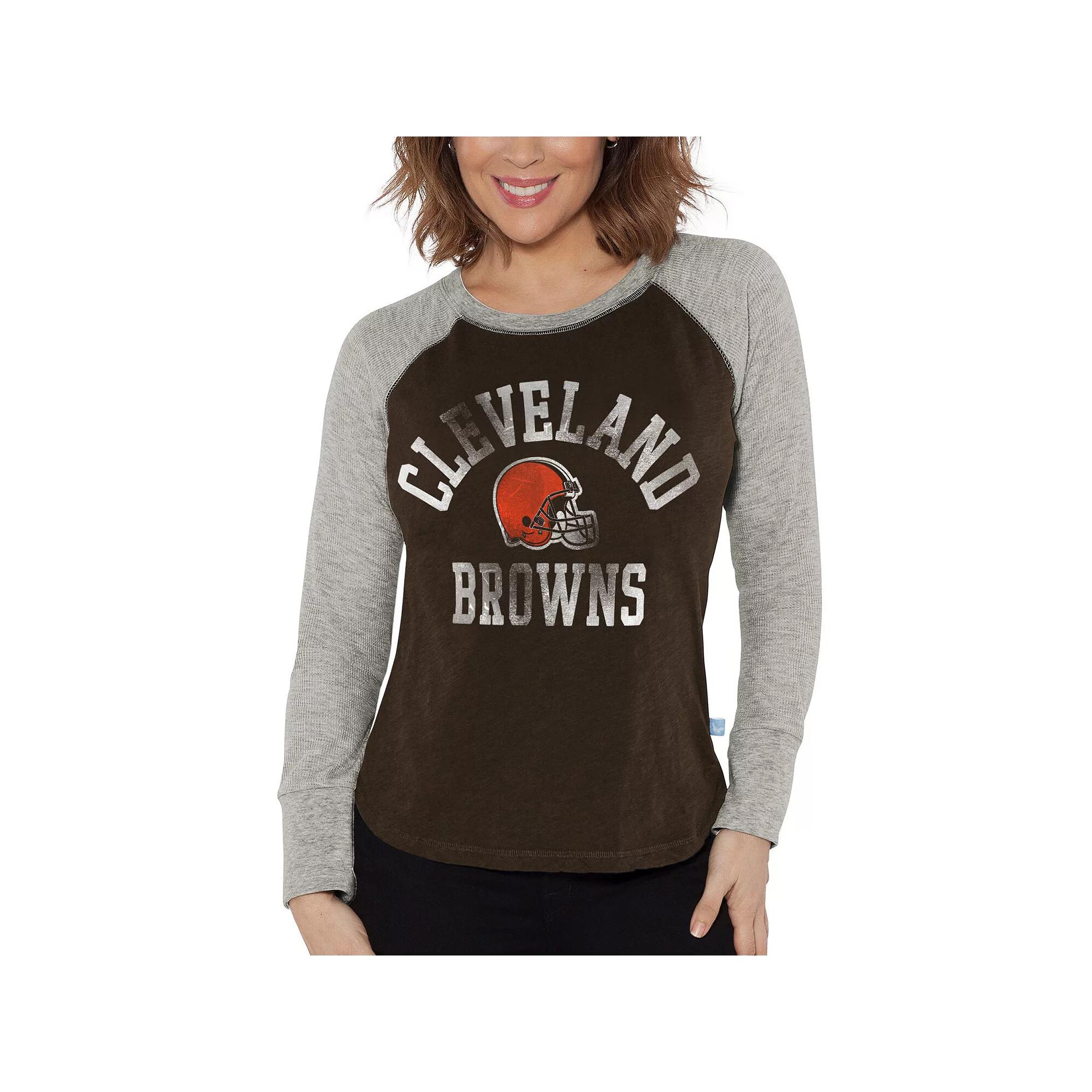 Women's G-III 4Her by Carl Banks Brown/Heather Gray Cleveland Browns Waffle Knit Raglan Long Sleeve T-Shirt, Size: XL Product Image