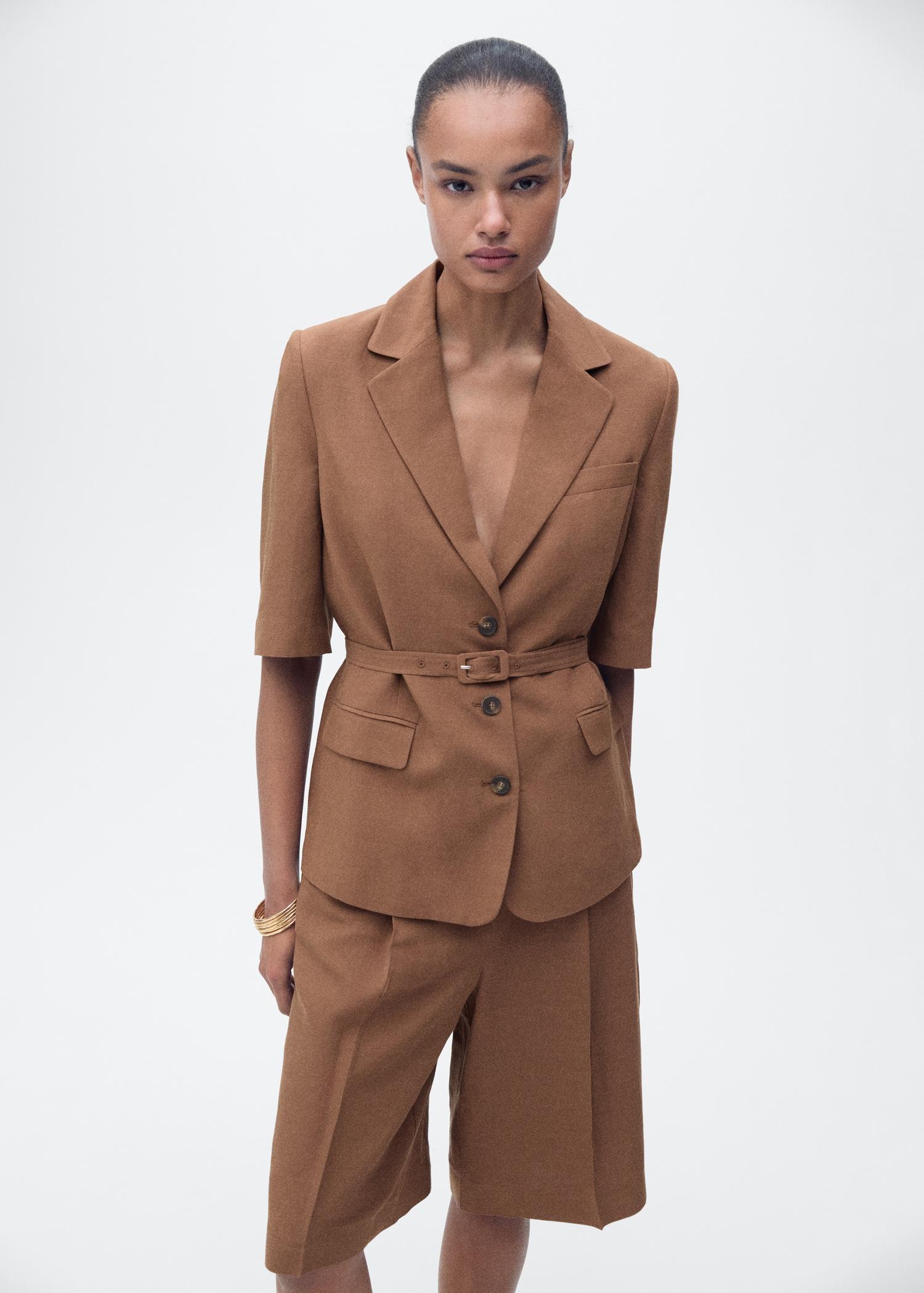 Linen-blend suit bermuda shorts - Women | MANGO USA Product Image