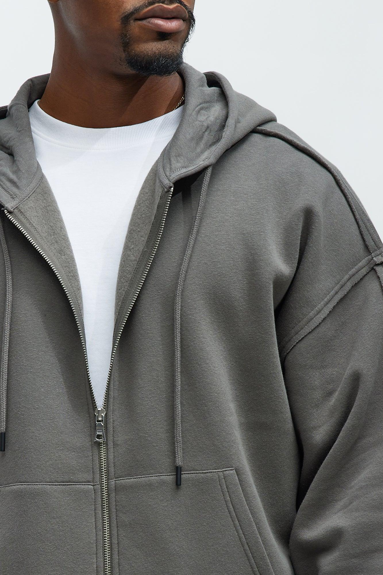 Tyson Oversized Cropped Zip Up Hoodie - Grey Product Image
