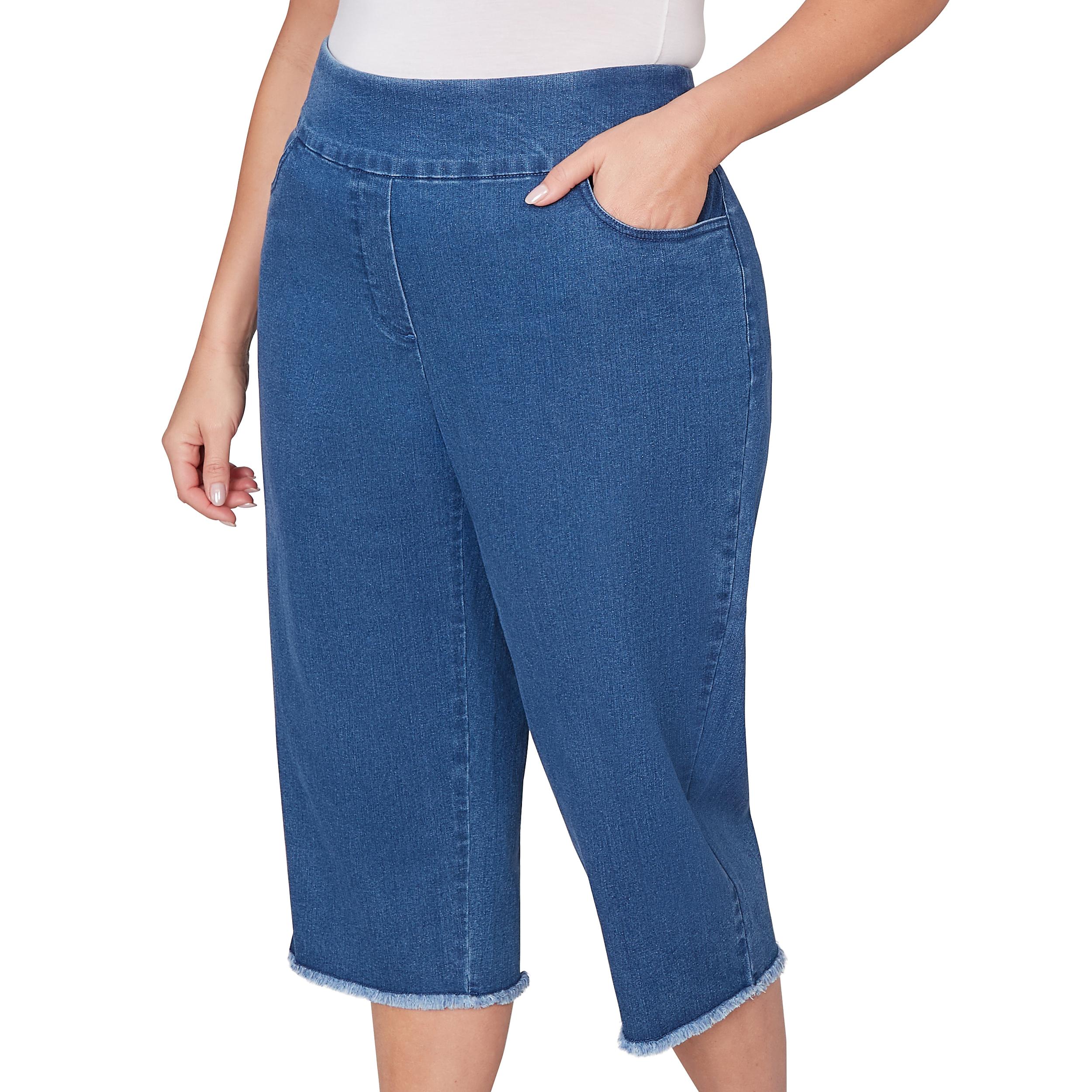 Alfred Dunner Super Stretch Denim Fringe Capri Pant- Petite Product Image