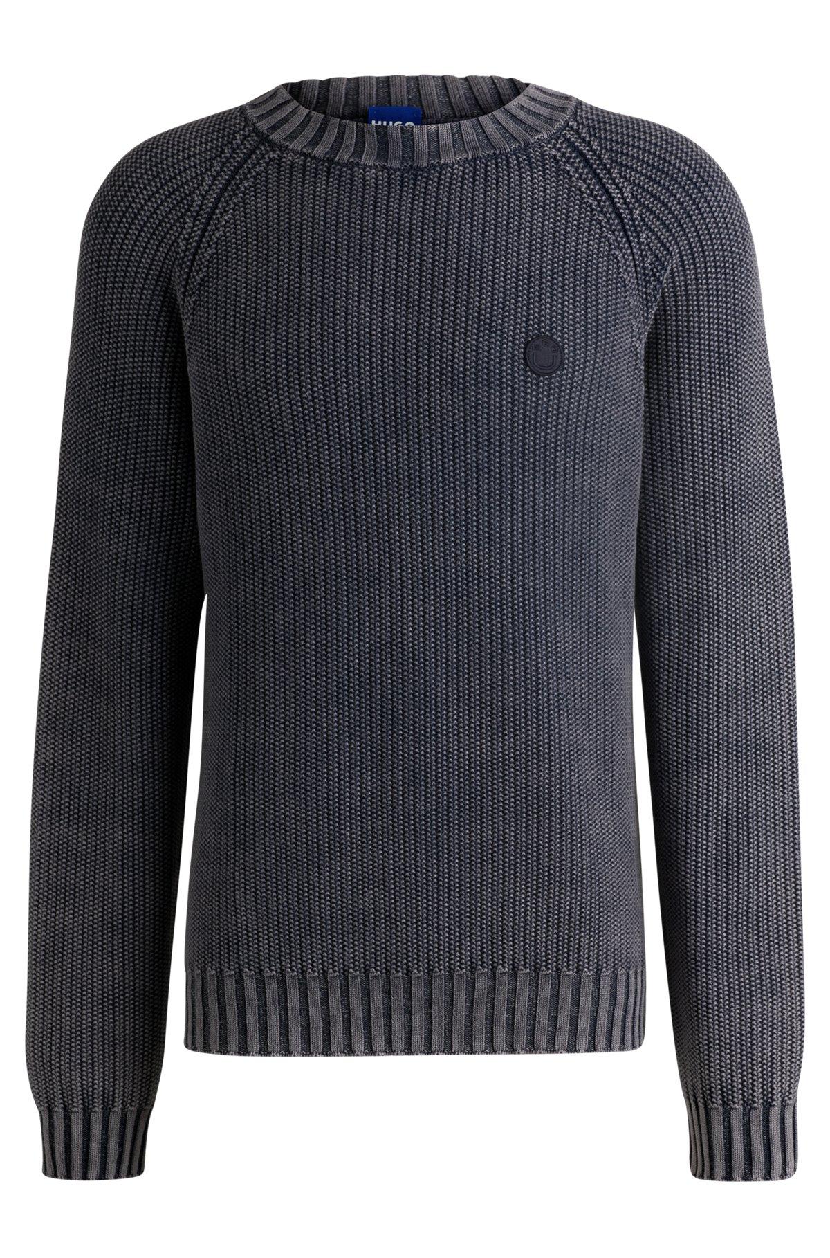Rib-knit cotton sweater with Happy HUGO logo badge Product Image