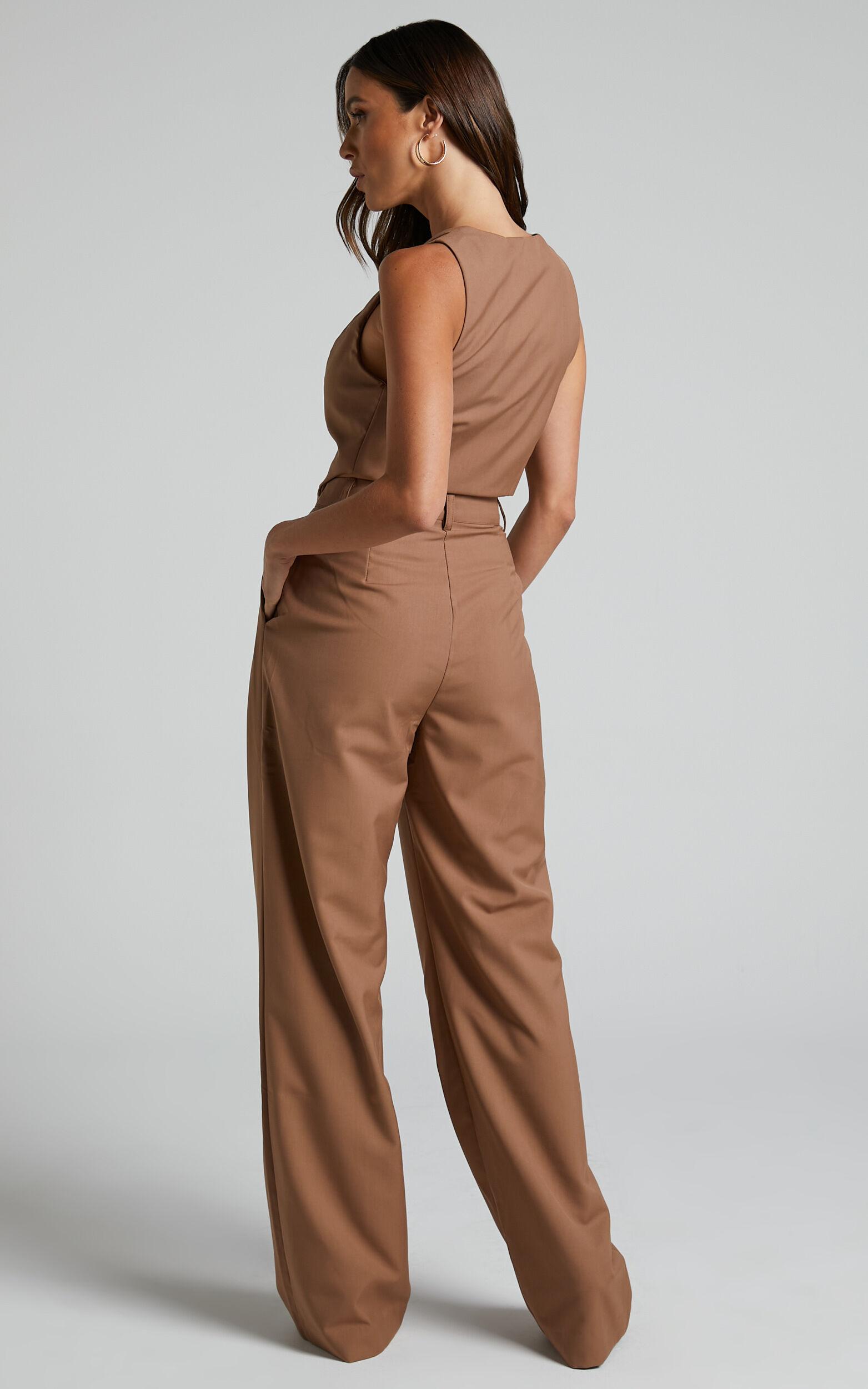 Izara Trousers - Mid Rise Relaxed Straight Leg Tailored Trousers in Mocha Product Image