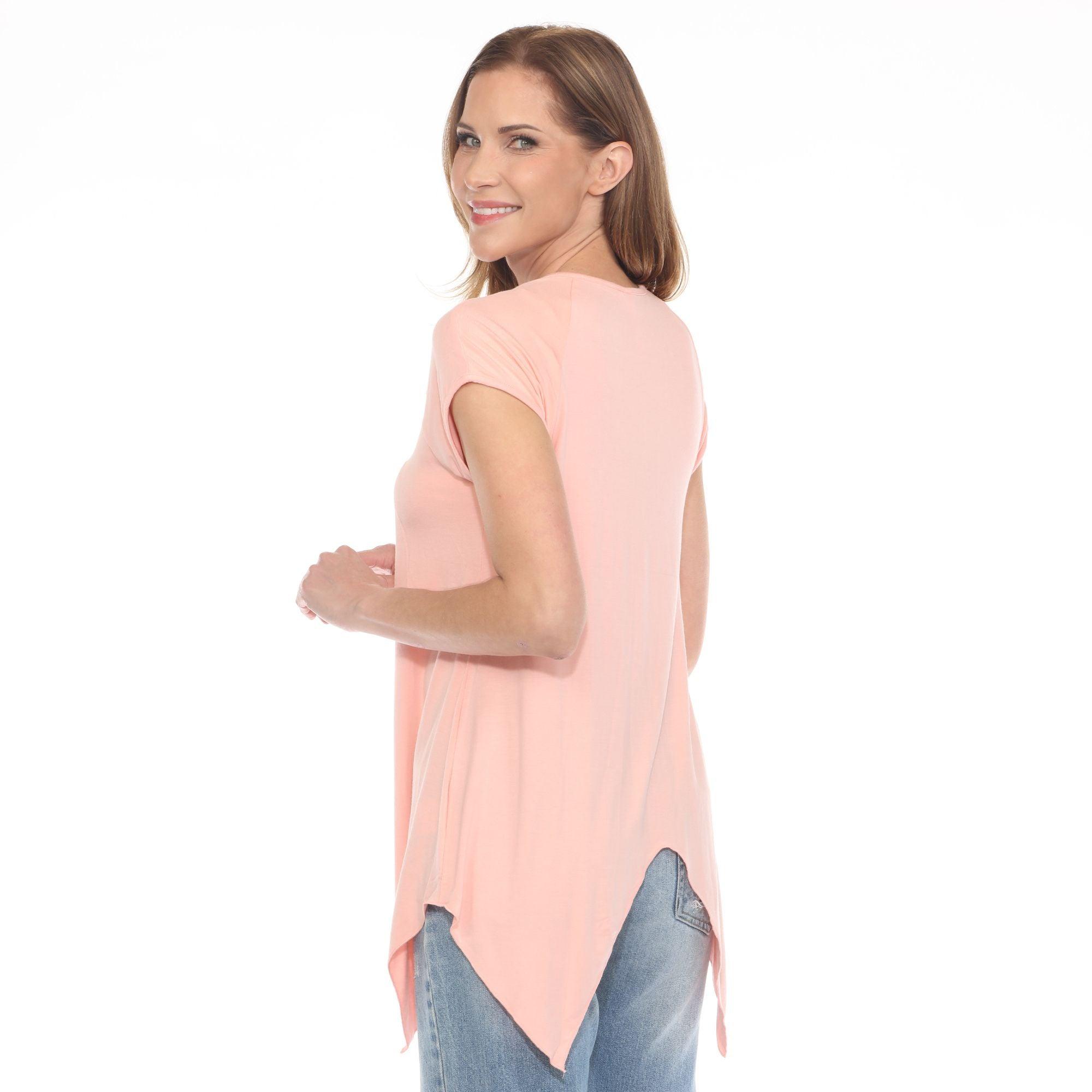 Coral Pink Beaded Angled Hem Knit Top Product Image