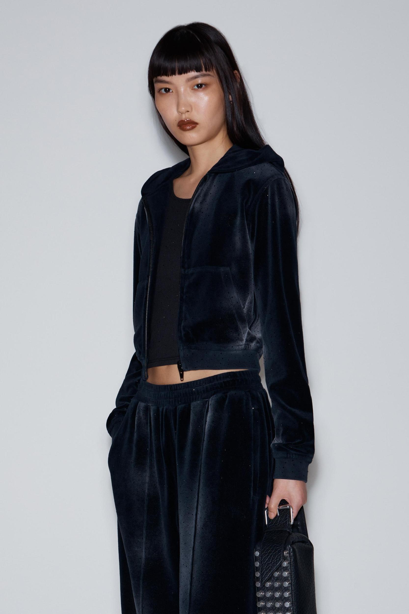 Sweatpant With Clear Bead Hotfix In Crushed Velour Product Image