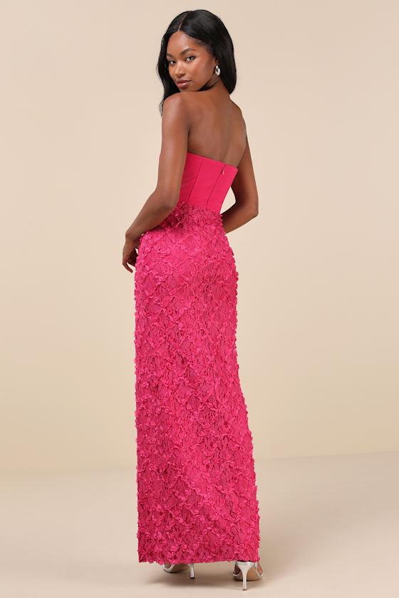 Ravishing Appeal Fuchsia 3D Floral Applique Strapless Maxi Dress Product Image