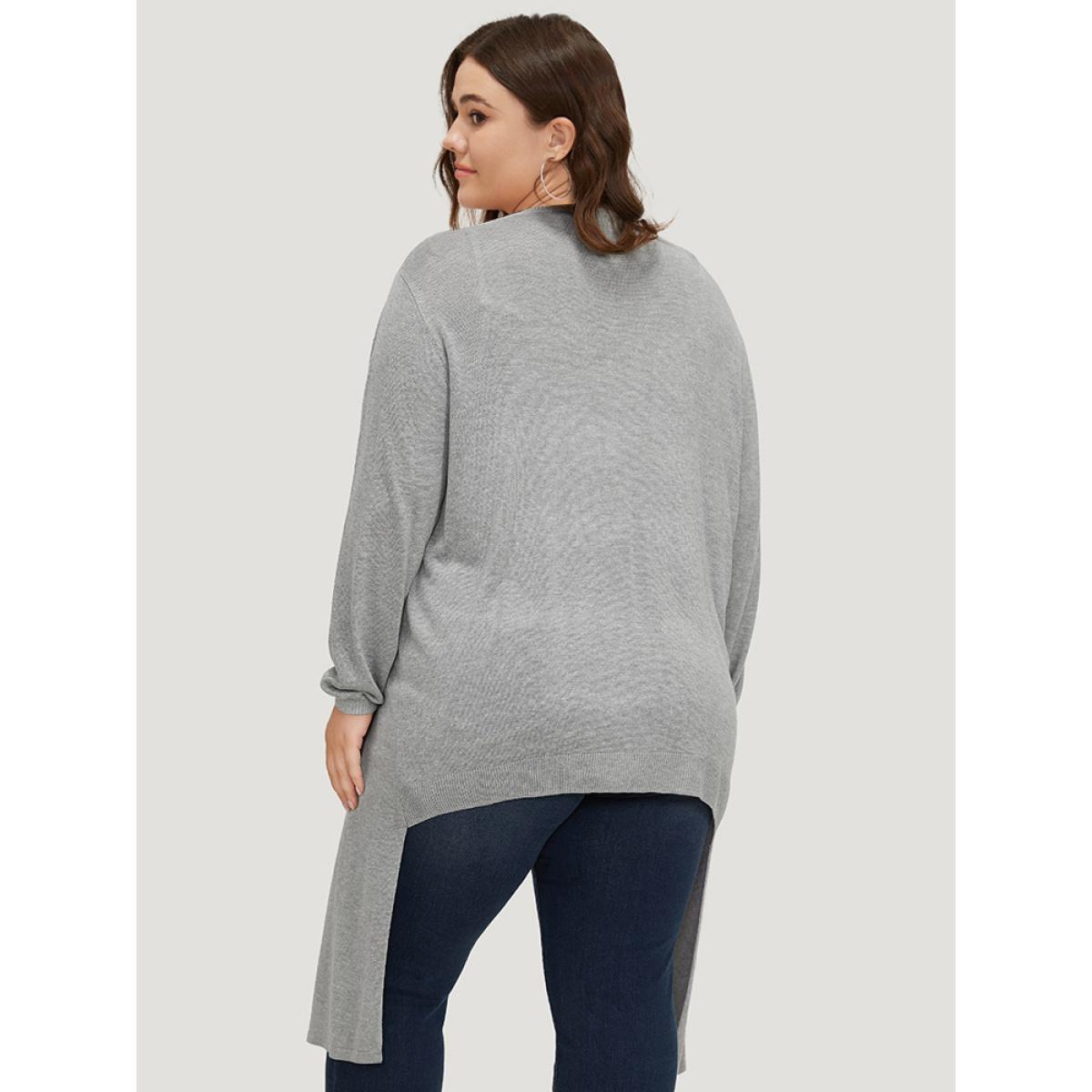 Plus Size Supersoft Essentials Plain Bowknot Front Supersoft Cardigan Gray Women Casual Loose Long Sleeve Everyday Cardigans BloomChic 12/L Product Image