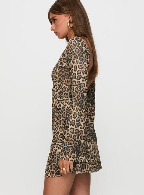 Lukea Long Sleeve Mini Dress Leopard Product Image