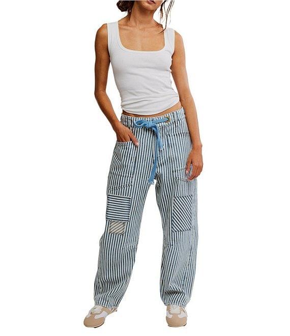 Free People Moxie Railroad Stripe Print Patch Pocket Straight Leg Pant Product Image