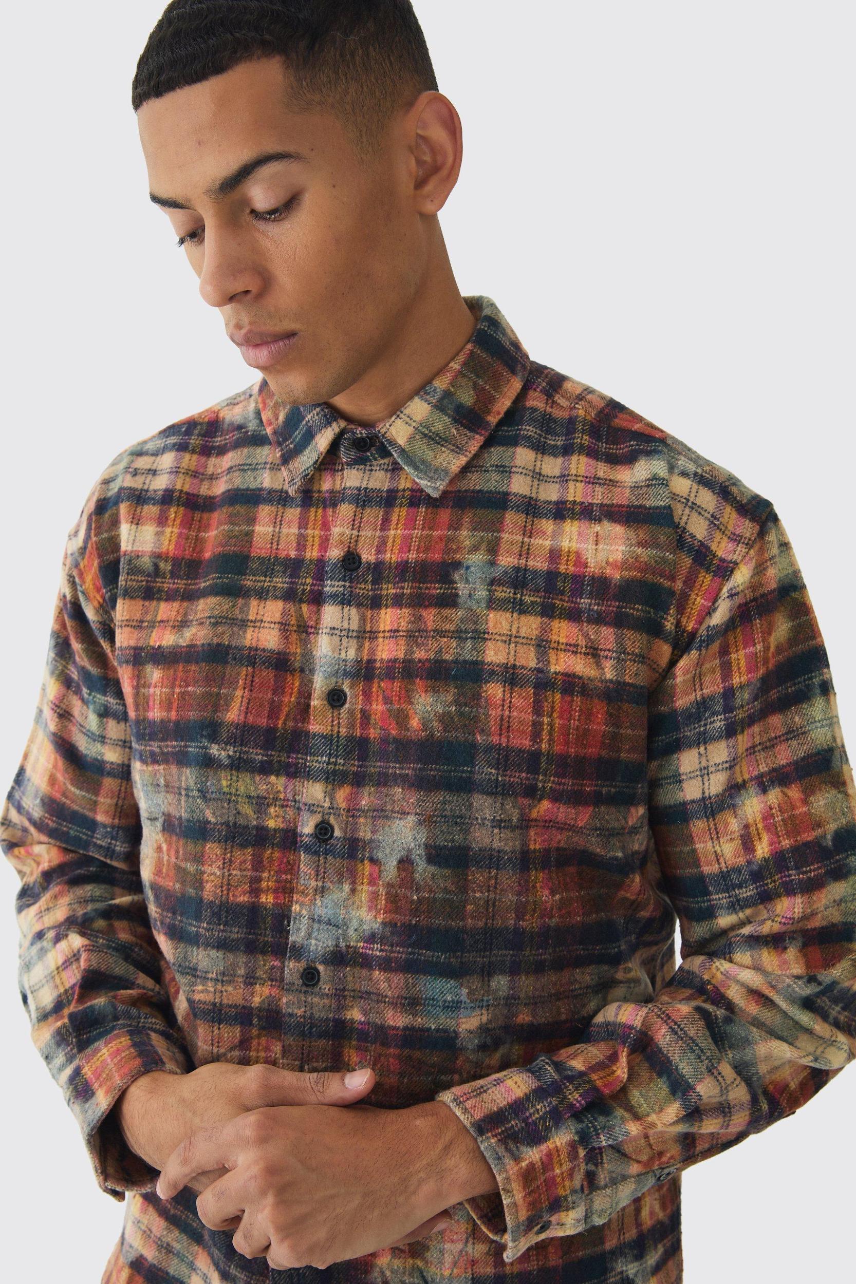 Oversized Washed Printed PlaidShirt | boohooMAN USA Product Image