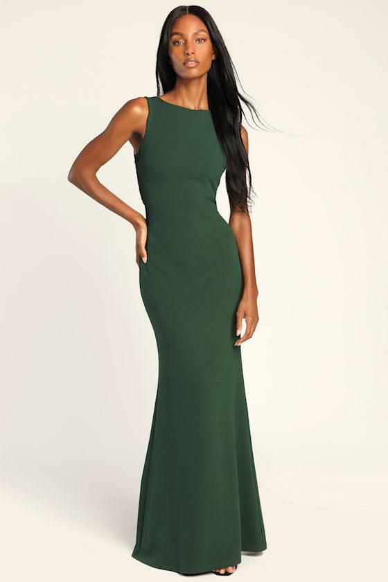 Love In Your Eyes Hunter Green Knotted Mermaid Maxi Dress Product Image