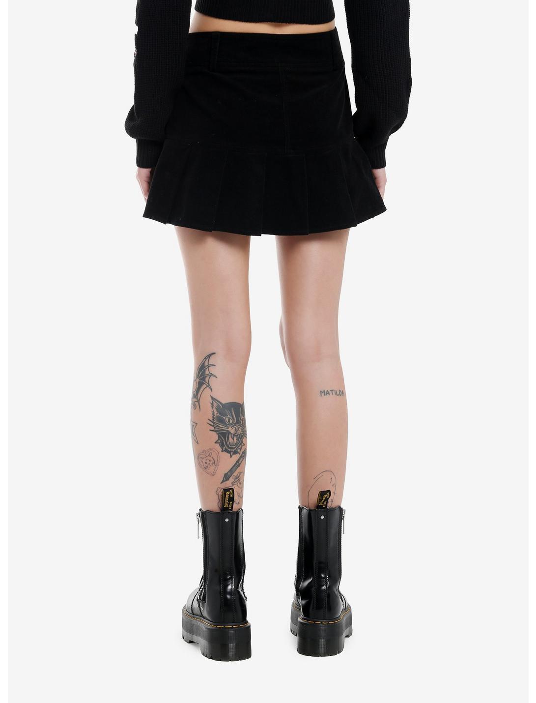 Social Collision Black Corduroy Skull Zipper Pleated Mini Skirt Product Image
