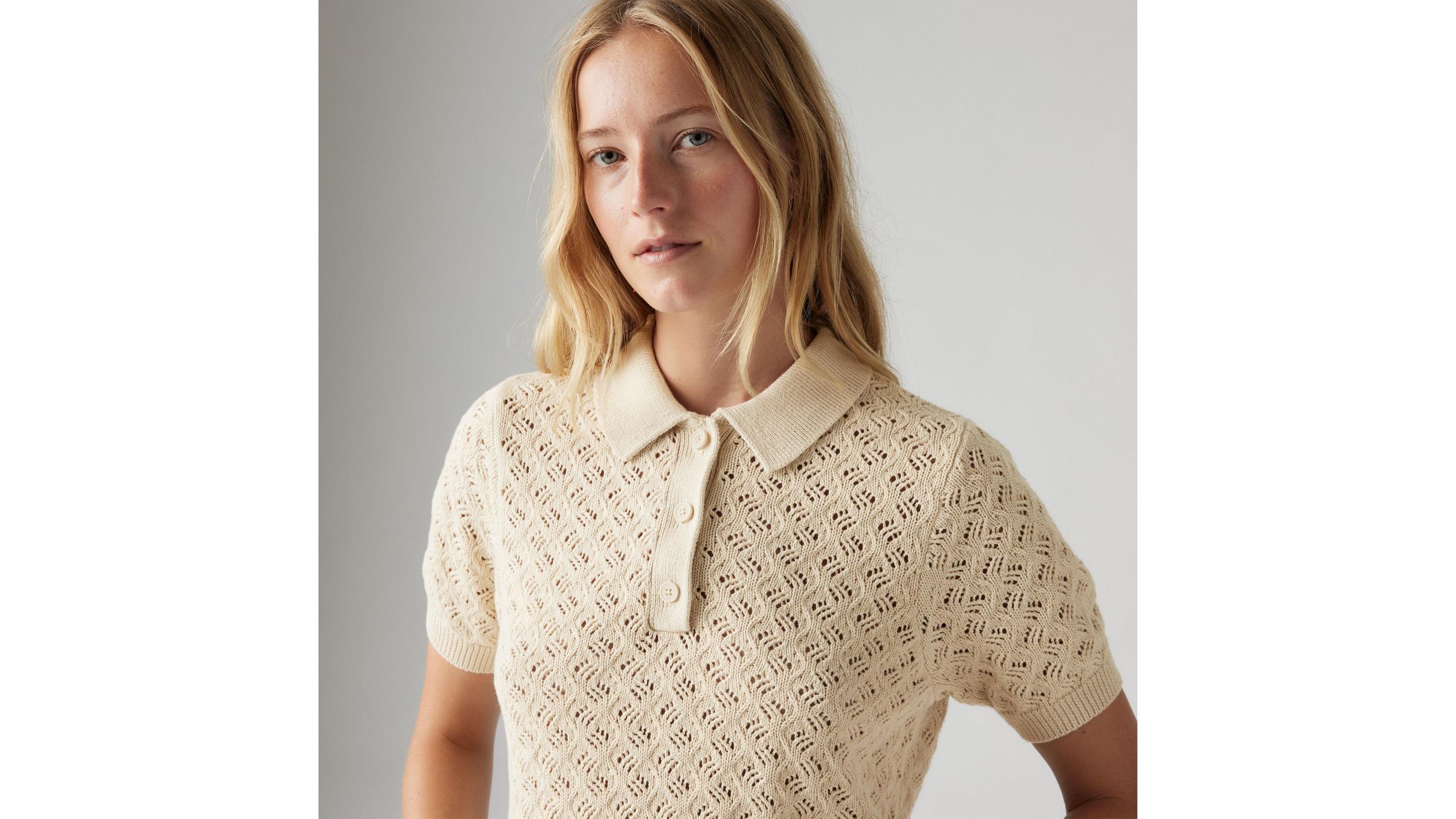 Lavender Pointelle Polo Sweater Product Image