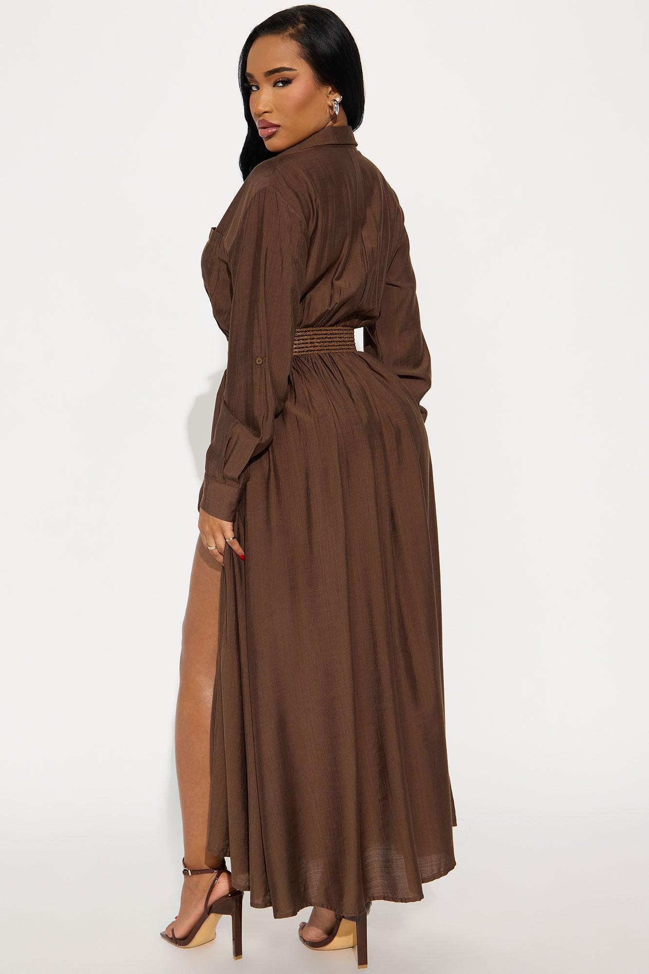 Alaya Linen Maxi Shirt Dress - Brown Female Product Image