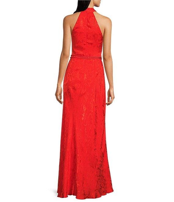 Lauren Ralph Lauren Vafarra Beaded Floral Jacquard Halter Neck Gown Product Image